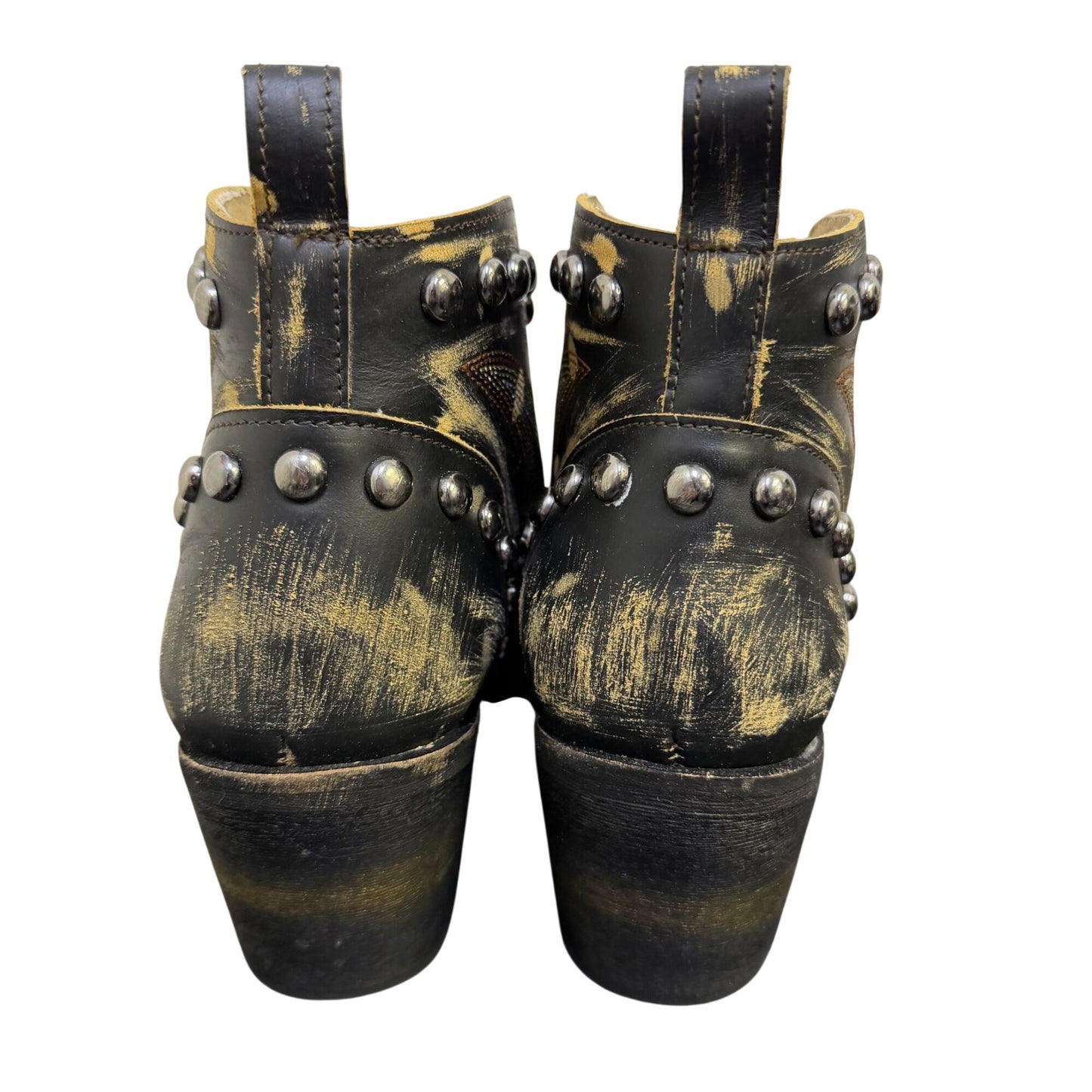 Cirkle G Western Studded Black Leather Ankle Booties Size 8