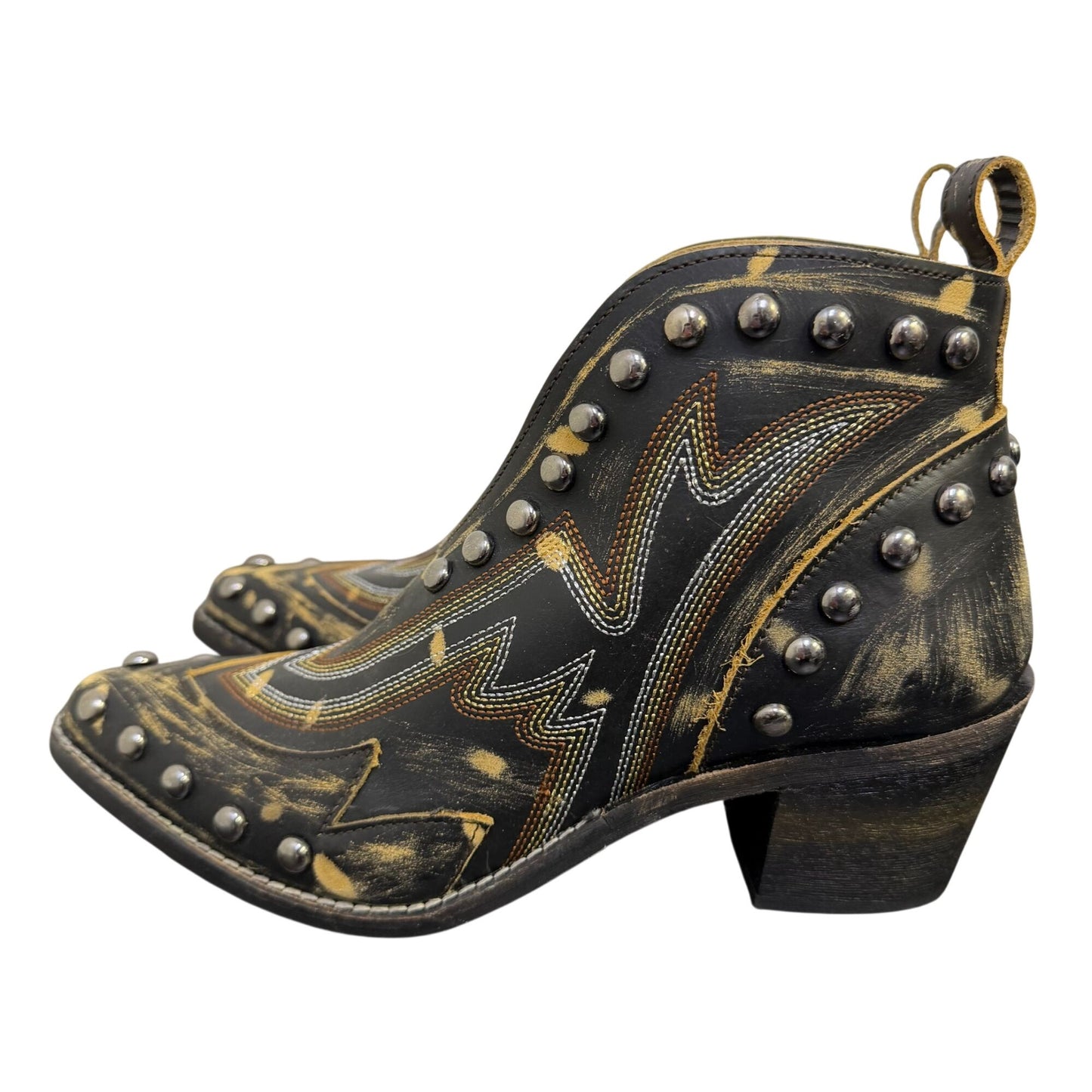 Cirkle G Western Studded Black Leather Ankle Booties Size 8