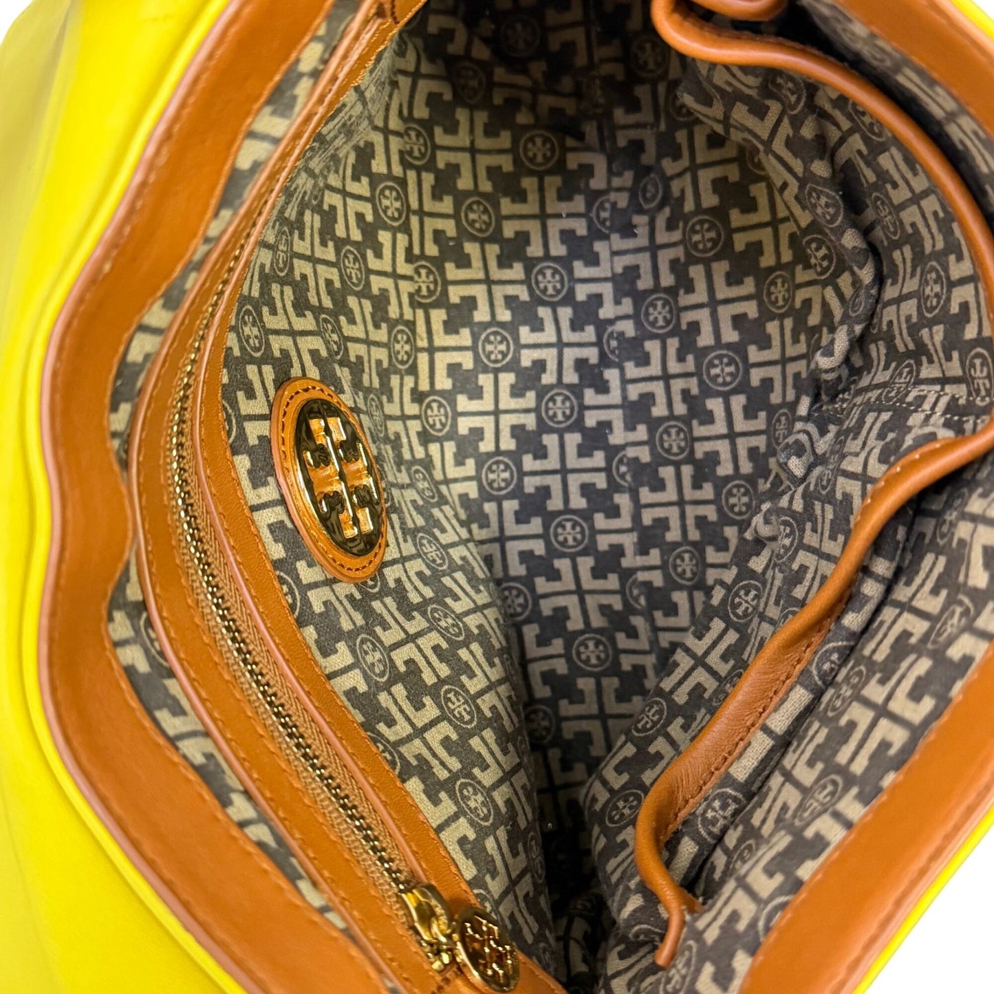 Tory Burch Yellow & Brown Leather Shoulder Bag