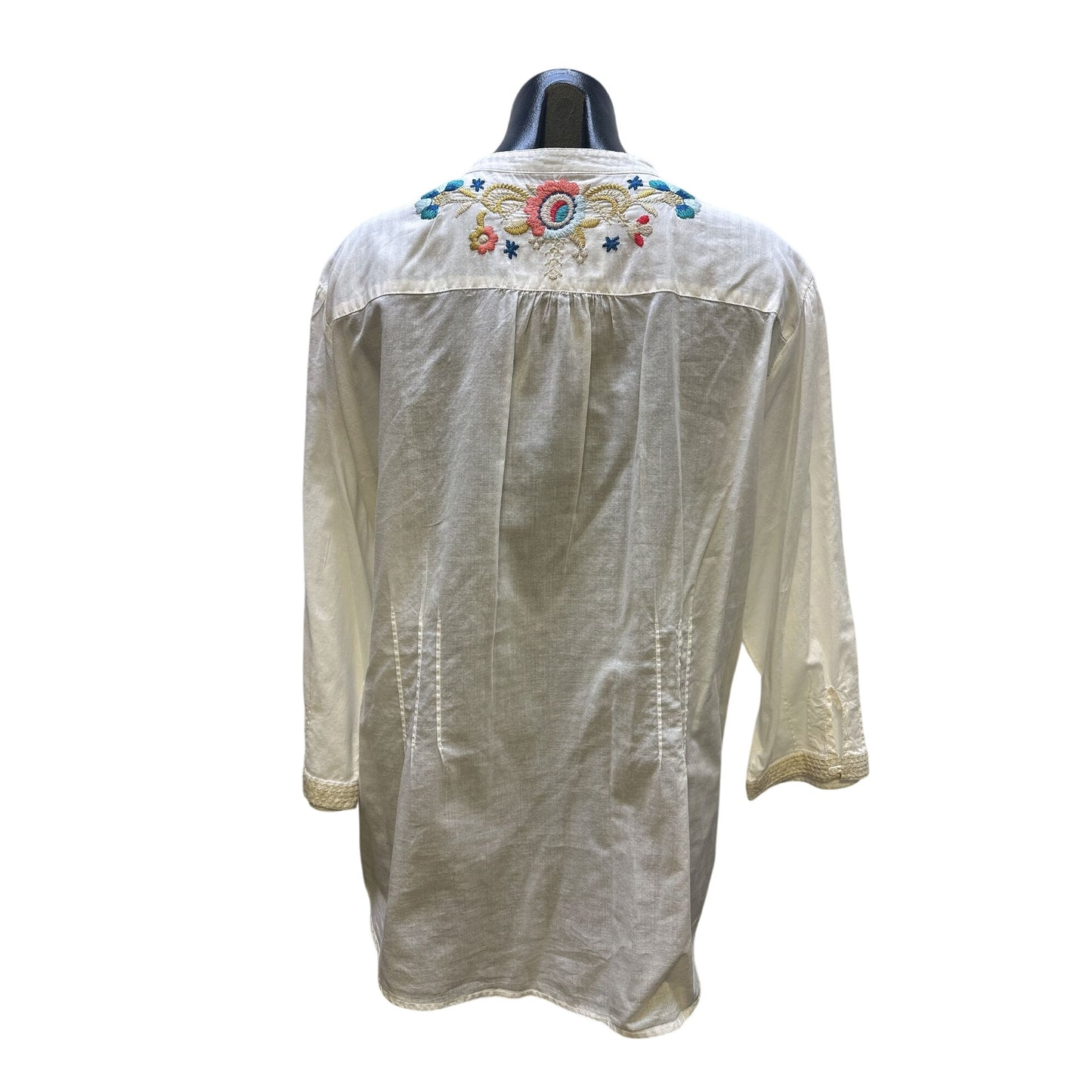 Johnny Was White Floral Embroidered Button Down Blouse Size L