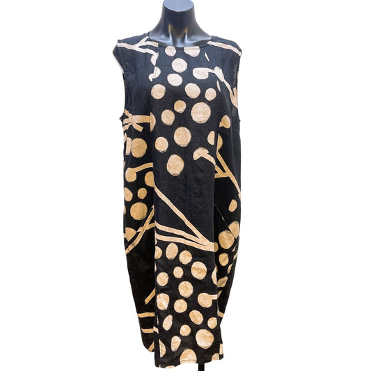 Foil Sleeveless Linen Dress Black & Beige Polka Dot Print 12