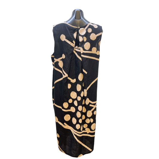 Foil Sleeveless Linen Dress Black & Beige Polka Dot Print 12