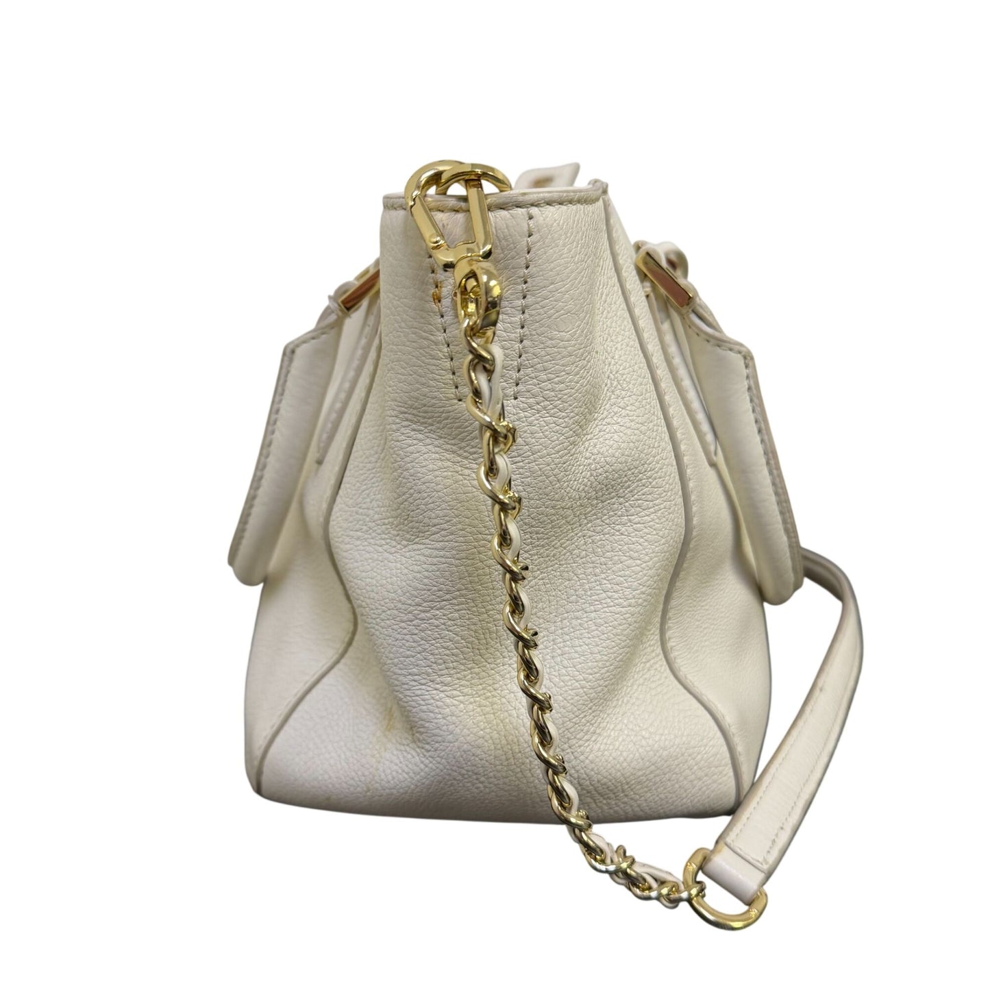 Tory Burch Ivory Leather Shoulder Bag With Gold Chain Strap & Tassel Details