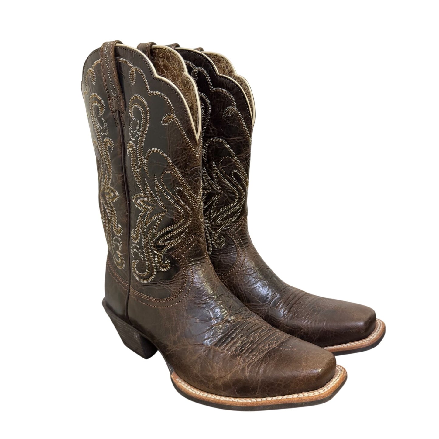 Ariat Western Boots Brown Leather Square Toe 8.5 B