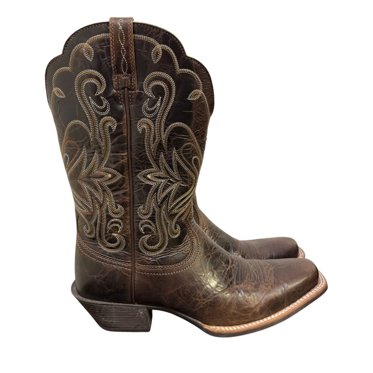 Ariat Western Boots Brown Leather Square Toe 8.5 B