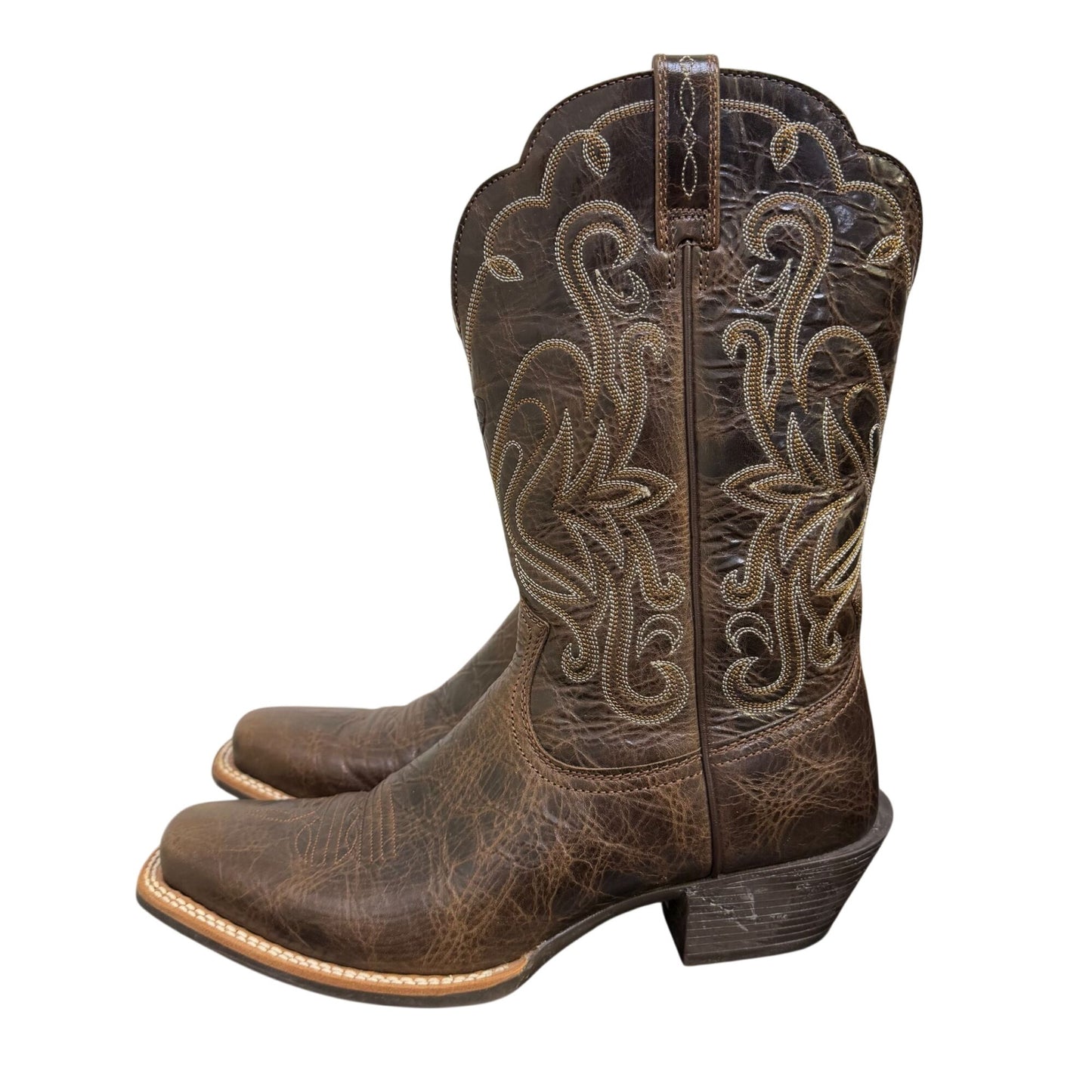 Ariat Western Boots Brown Leather Square Toe 8.5 B