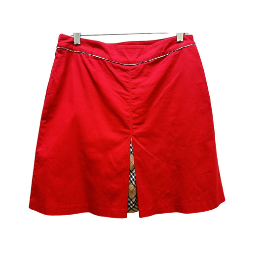 Burberry Golf Red Knee-Length A-Line Skort w/Plaid Insert & Side Zipper Closure Size S