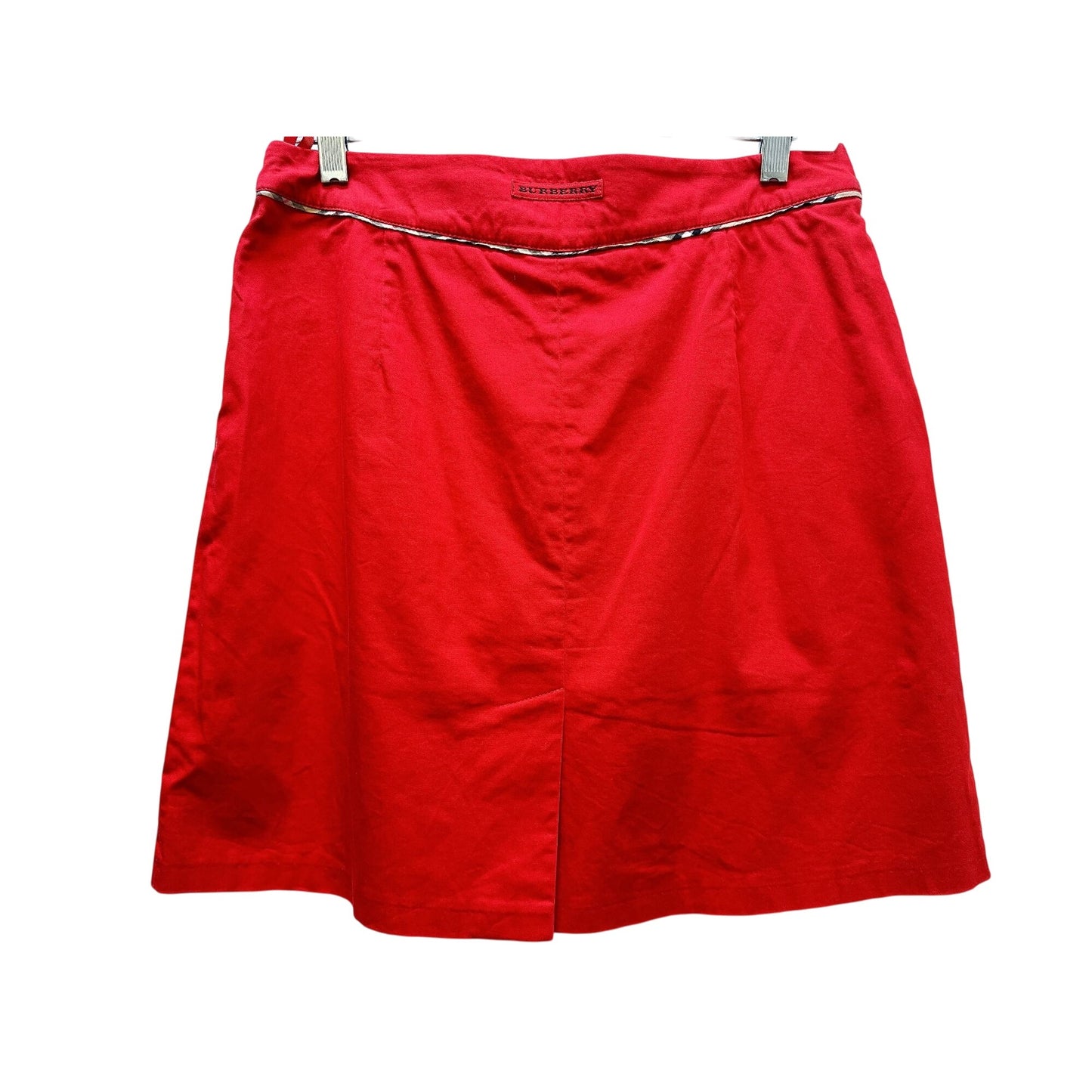 Burberry Golf Red Knee-Length A-Line Skort w/Plaid Insert & Side Zipper Closure Size S