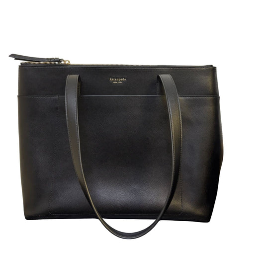 Kate Spade New York Black Leather Tote Bag With Zip Closure