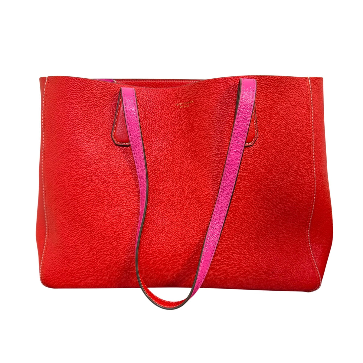 Tory Burch Perry Leather Tote Bag Red & Pink Dual-Tone