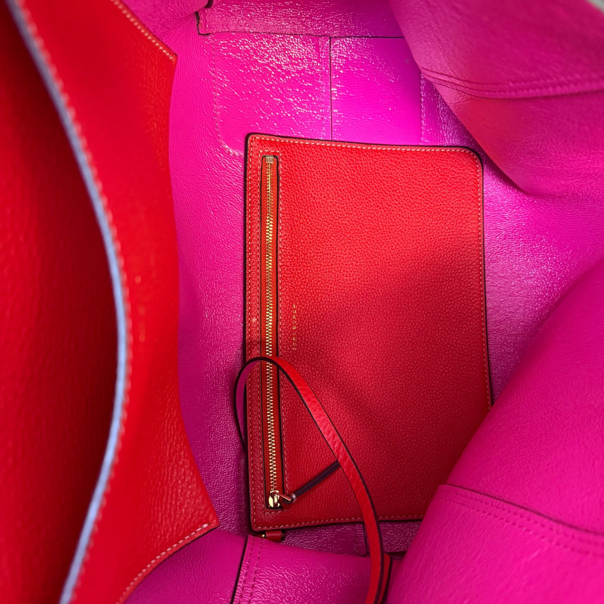 Tory Burch Perry Leather Tote Bag Red & Pink Dual-Tone
