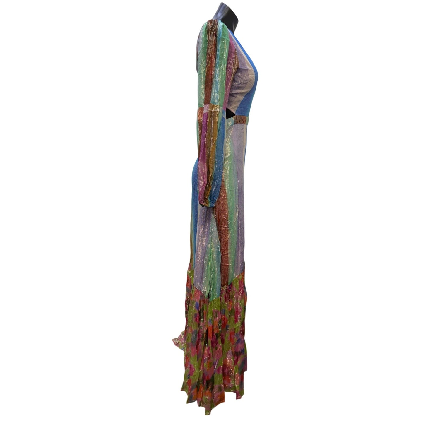 Nasty Gal Striped Metallic Sheer Maxi Dress Open Back Size 2