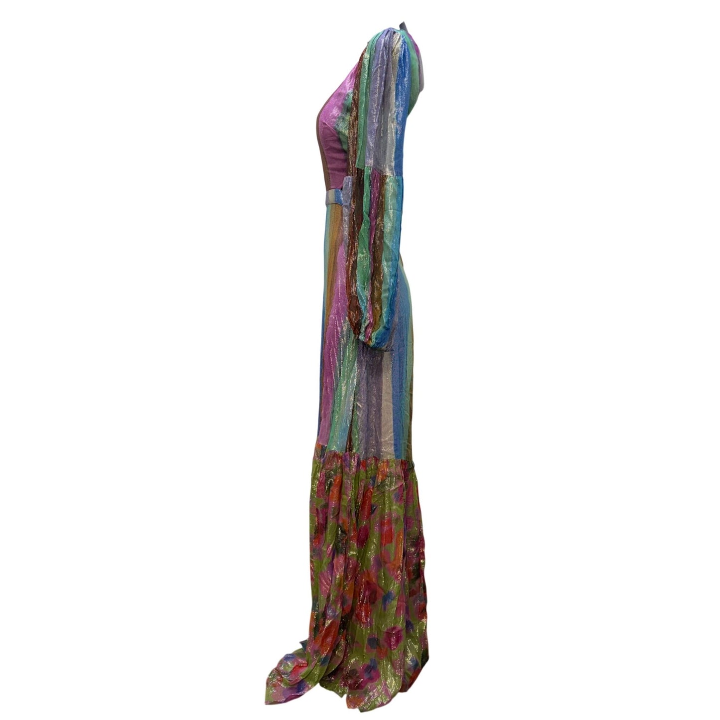 Nasty Gal Striped Metallic Sheer Maxi Dress Open Back Size 2