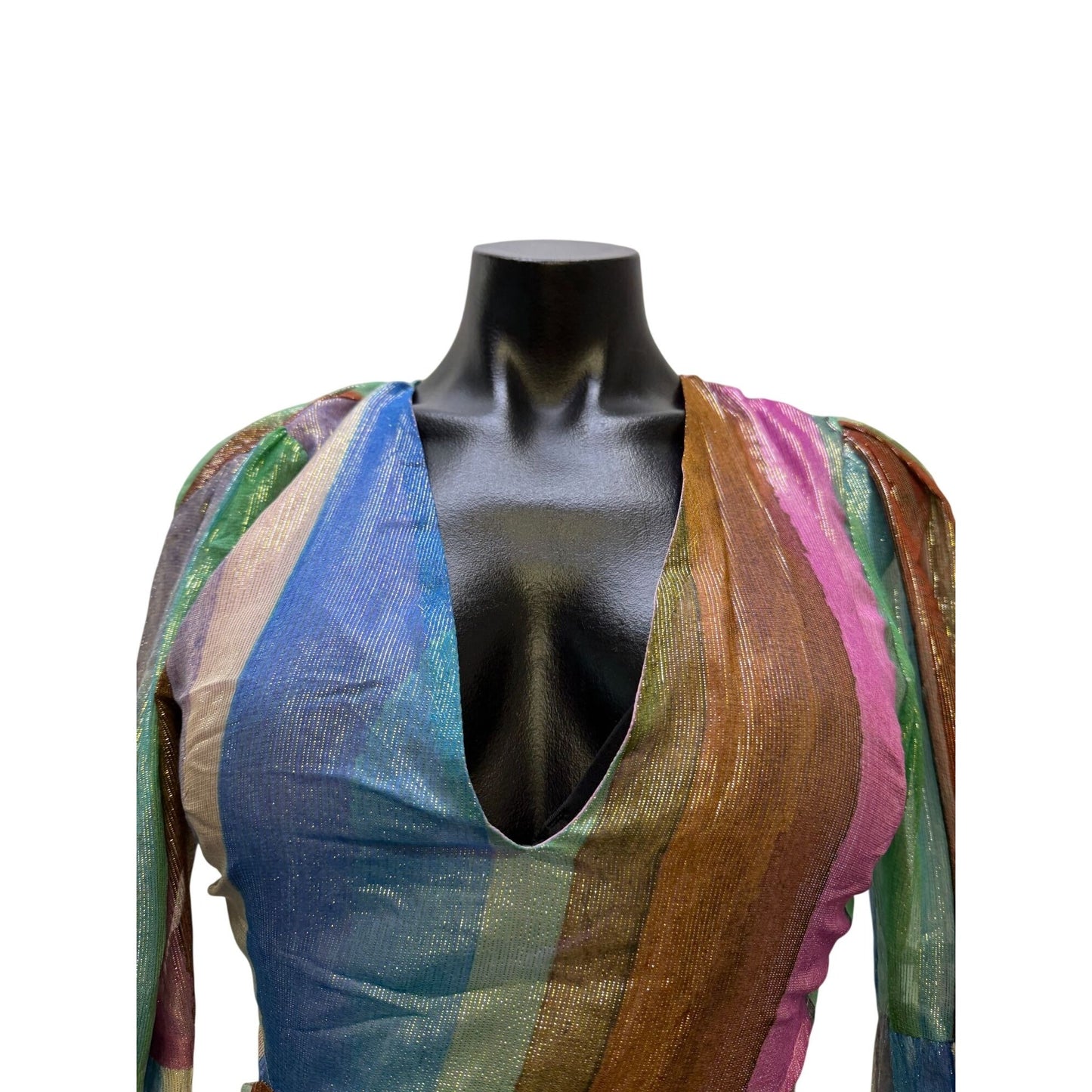 Nasty Gal Striped Metallic Sheer Maxi Dress Open Back Size 2