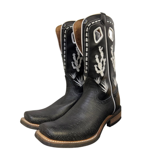 Nacona Western Cowboy Boots Black  Leather Square Toe Size 7.5