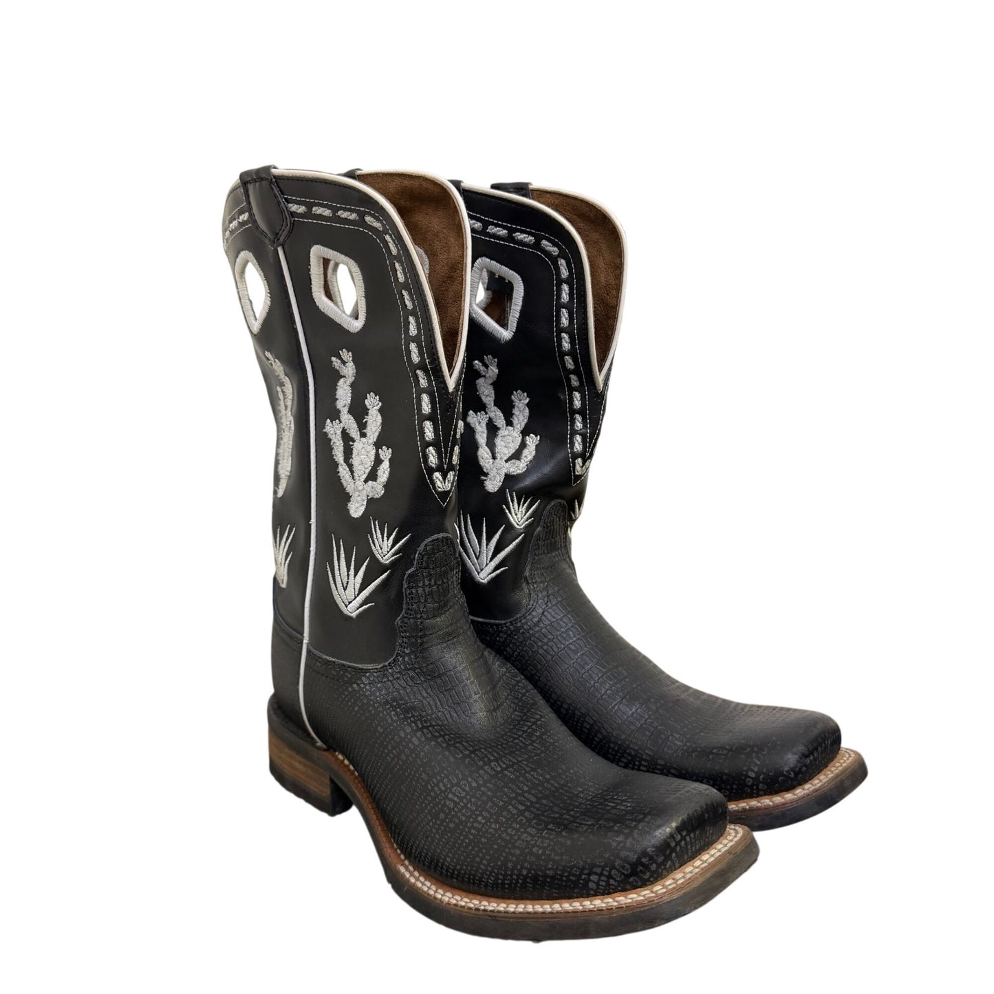 Nacona Western Cowboy Boots Black  Leather Square Toe Size 7.5