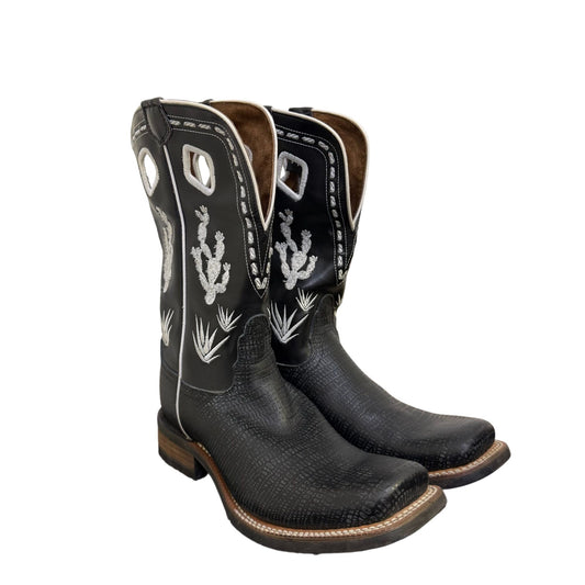 Nacona Western Cowboy Boots Black  Leather Square Toe Size 7.5