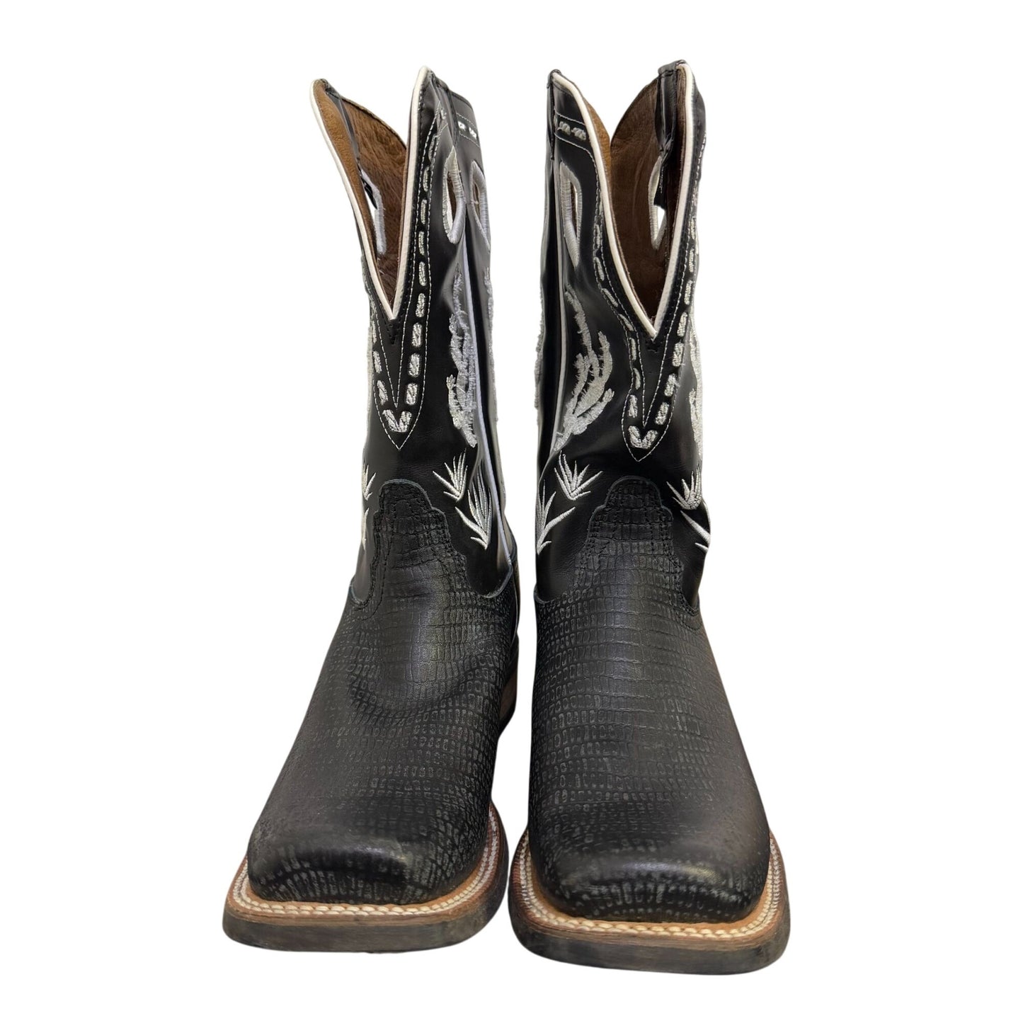 Nacona Western Cowboy Boots Black  Leather Square Toe Size 7.5