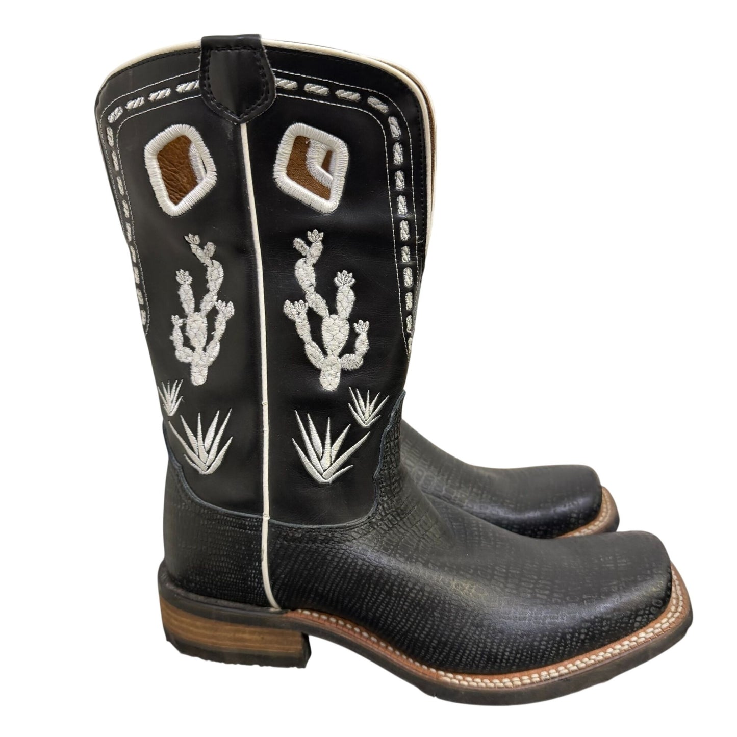 Nacona Western Cowboy Boots Black  Leather Square Toe Size 7.5