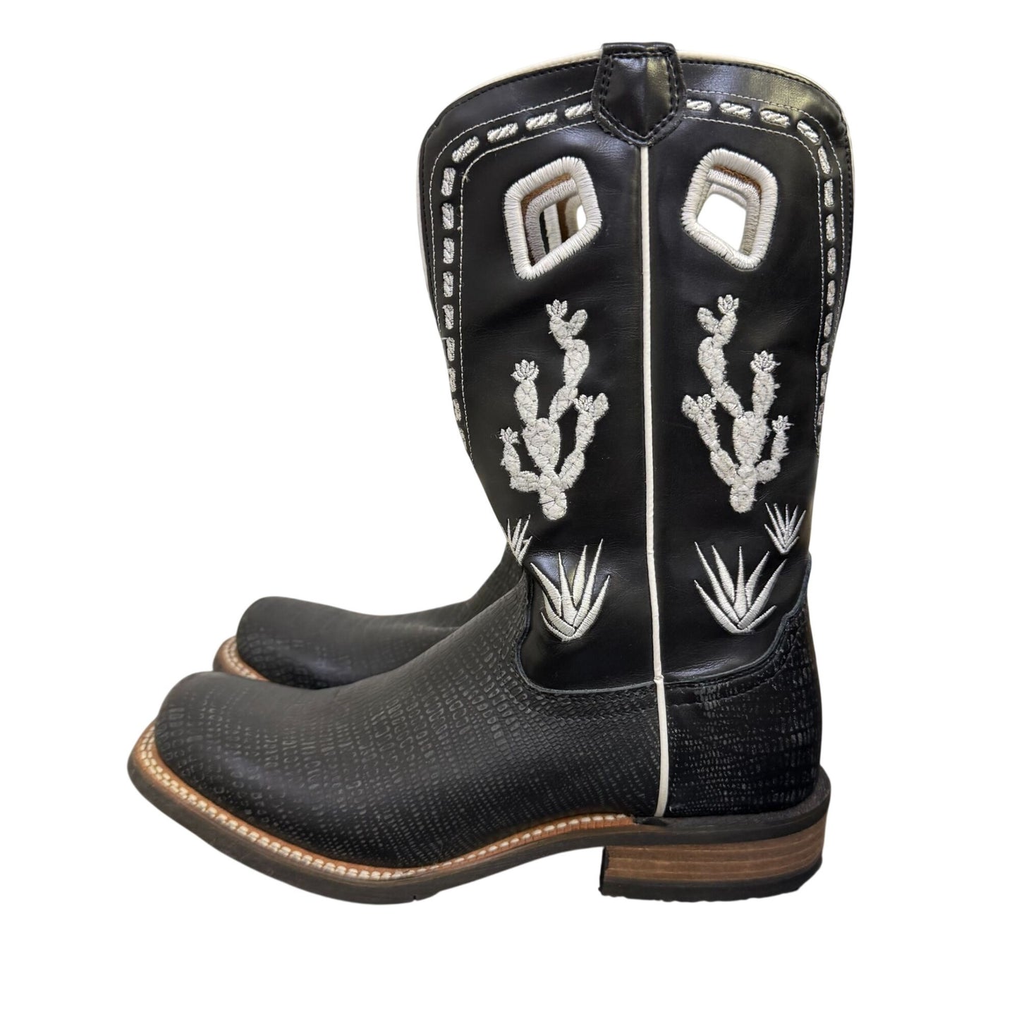 Nacona Western Cowboy Boots Black  Leather Square Toe Size 7.5