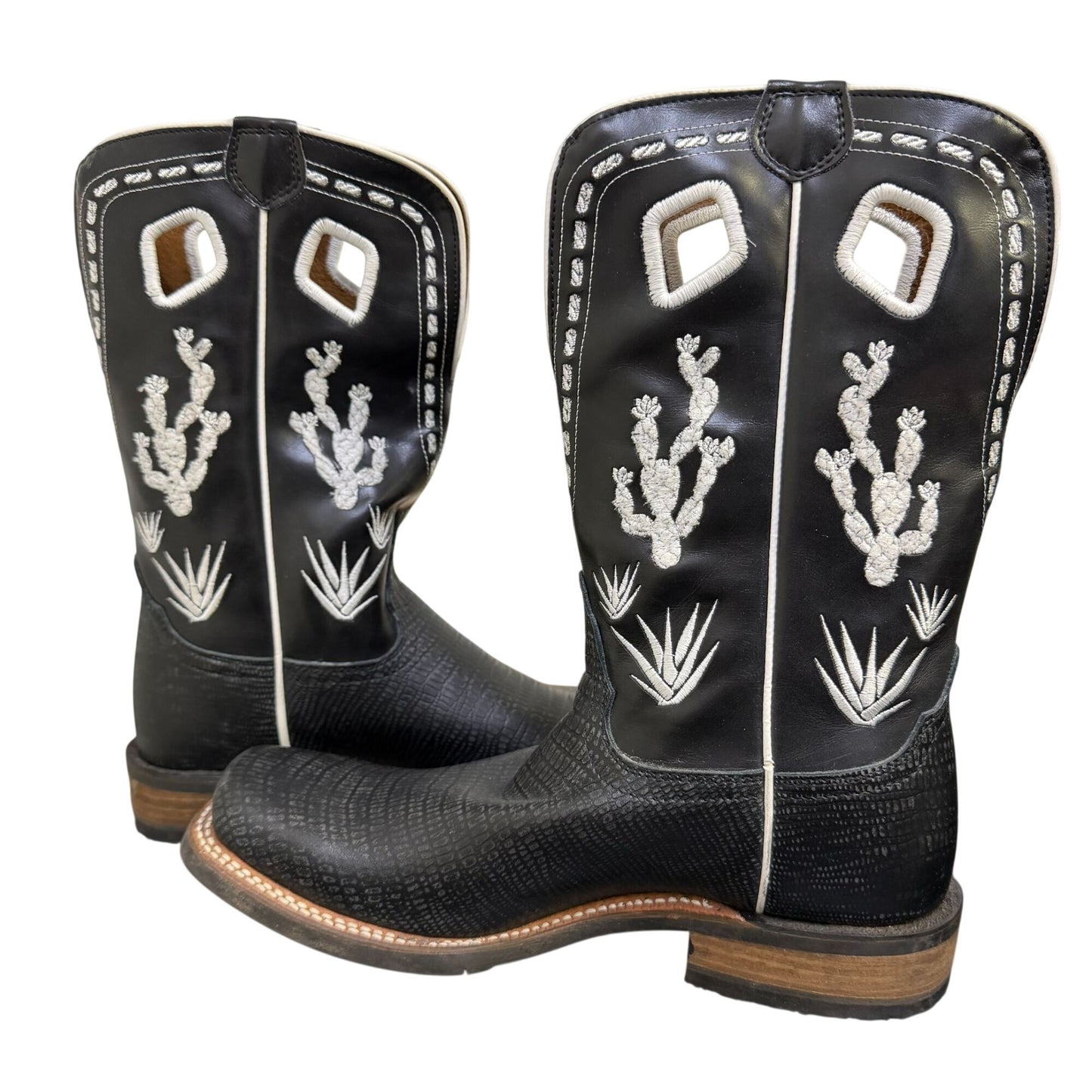 Nacona Western Cowboy Boots Black  Leather Square Toe Size 7.5