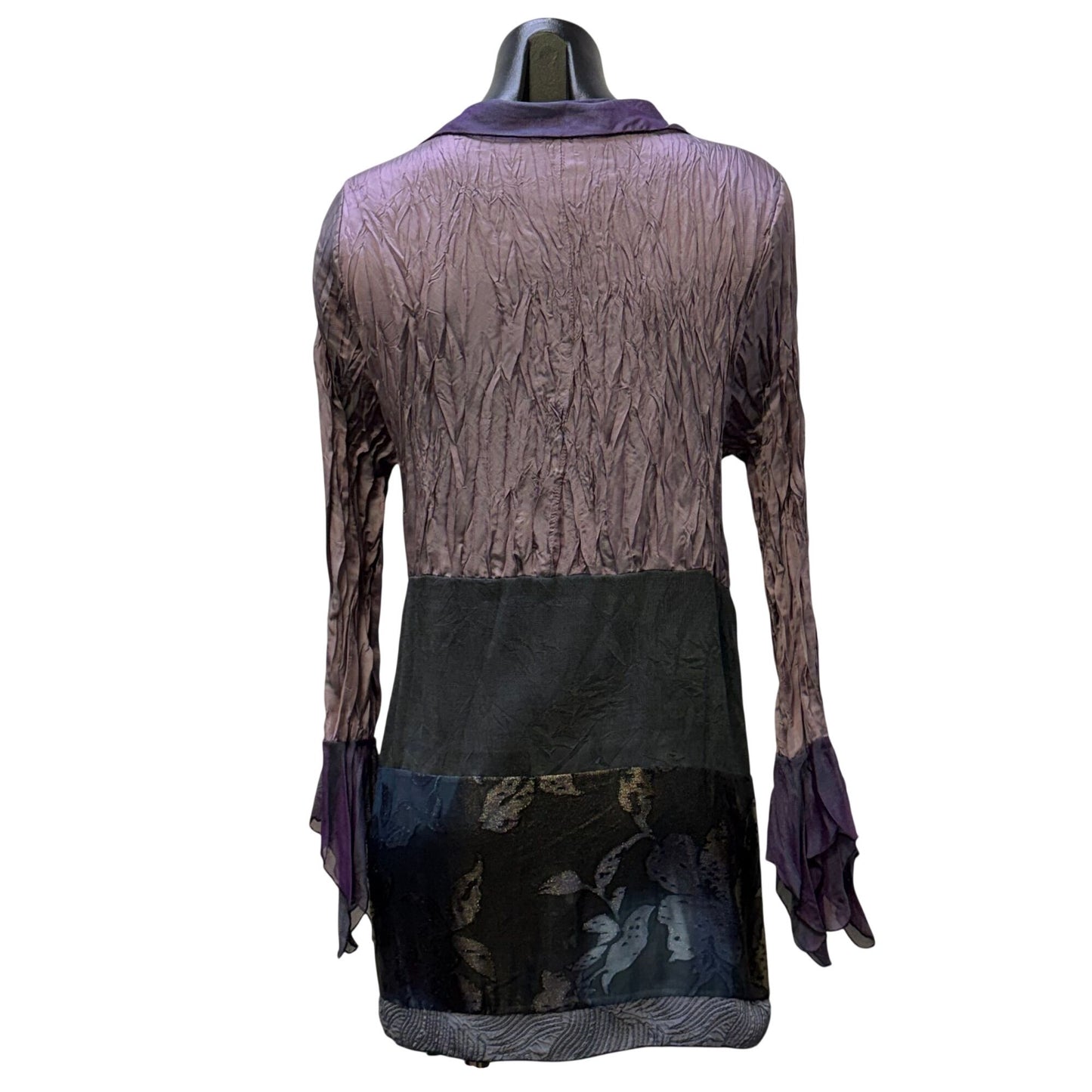 NWT Lee Anderson Purple & Blue Crinkle Long-Sleeve Cardigan Floral Trim L