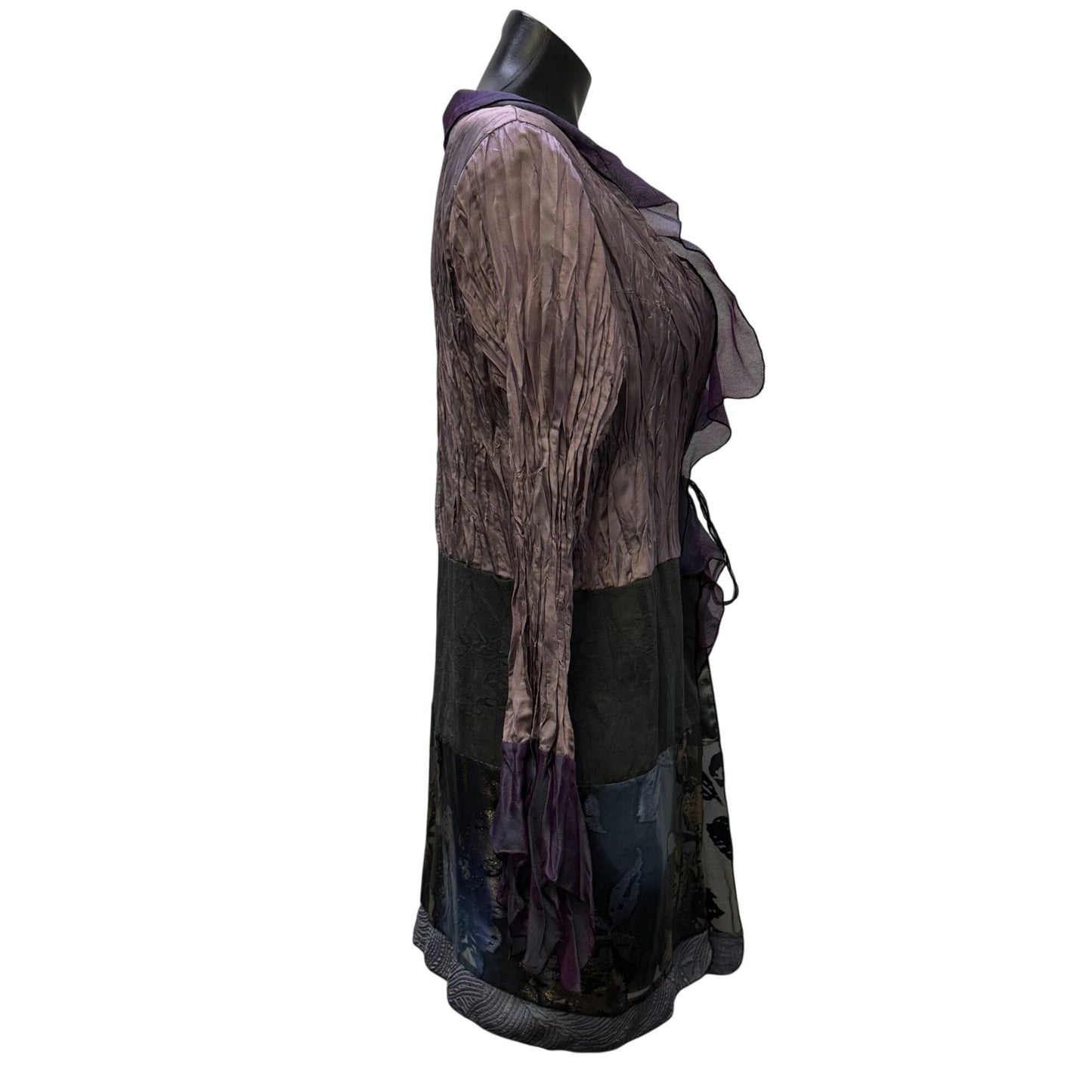 NWT Lee Anderson Purple & Blue Crinkle Long-Sleeve Cardigan Floral Trim L