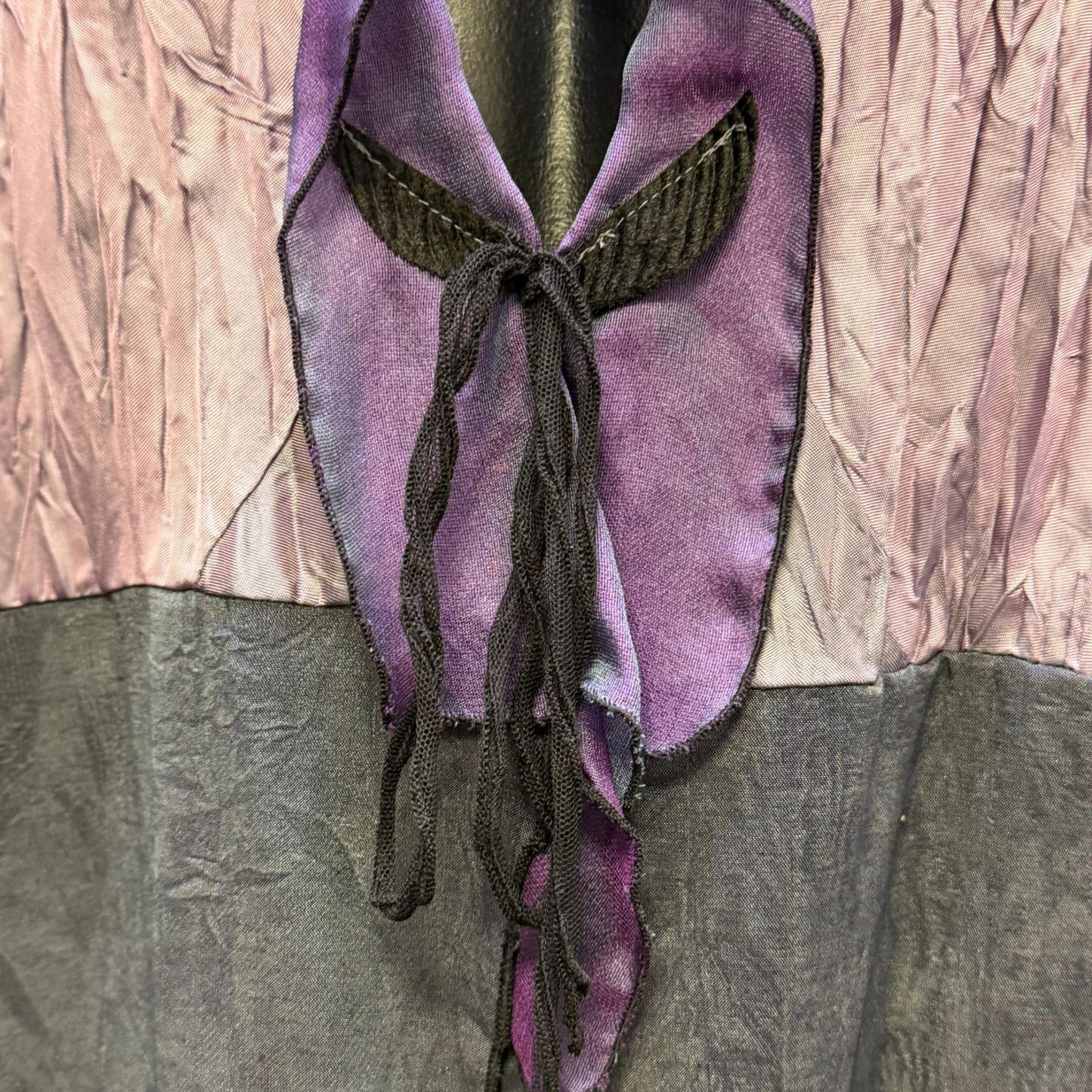 NWT Lee Anderson Purple & Blue Crinkle Long-Sleeve Cardigan Floral Trim L