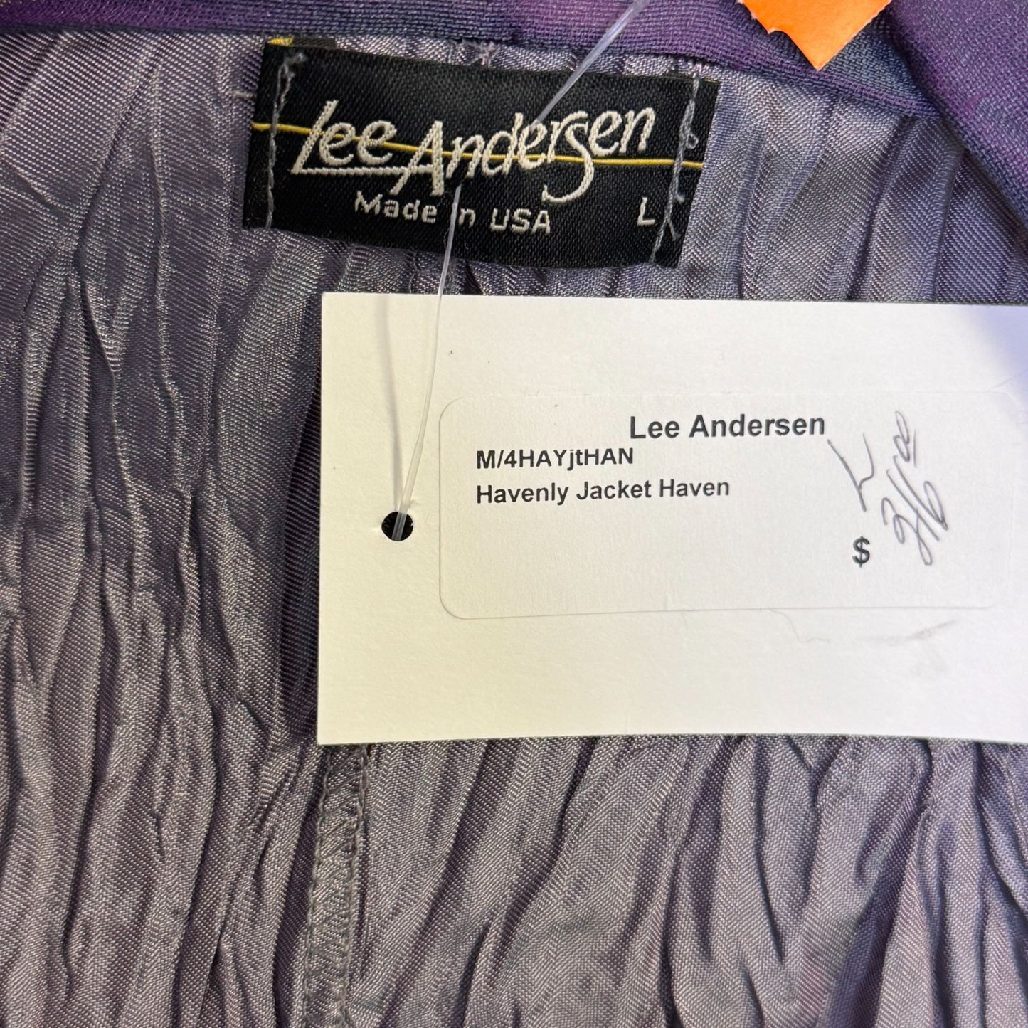 NWT Lee Anderson Purple & Blue Crinkle Long-Sleeve Cardigan Floral Trim L