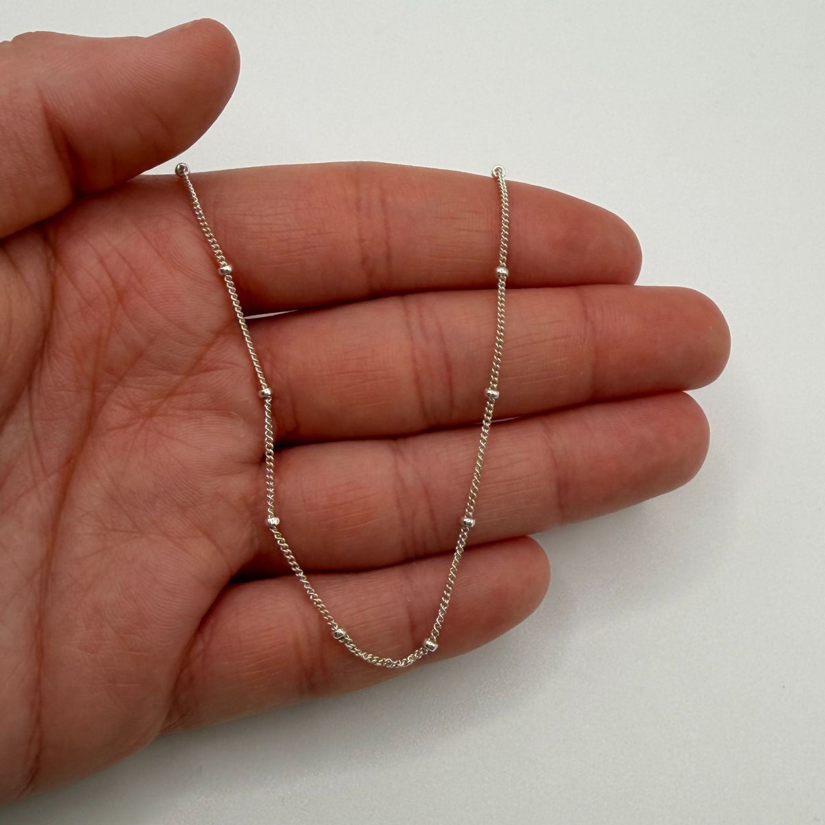 925 Sterling Silver Dainty Beaded Chain Necklace Minimalist