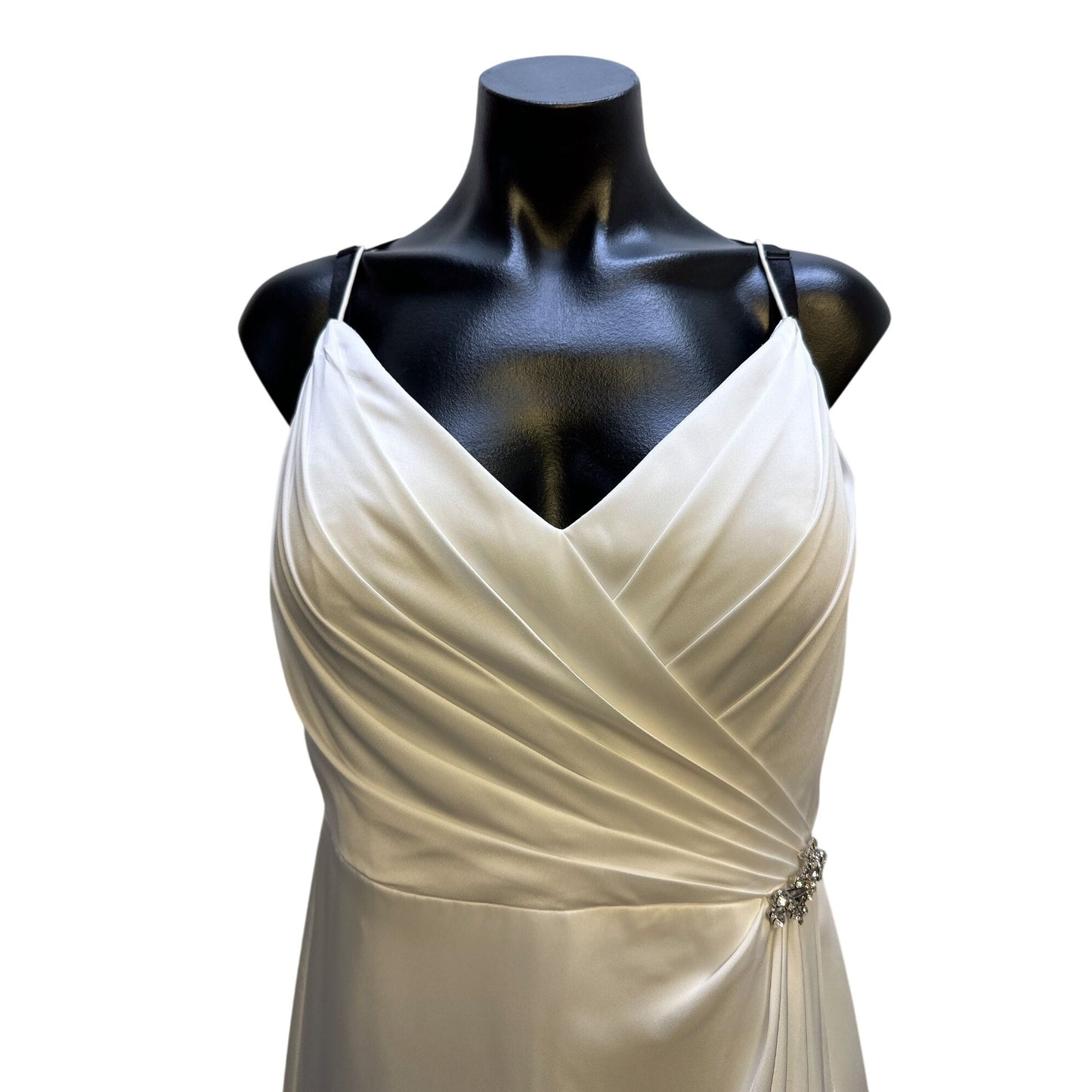 NWT DB Studio White Satin Strap Dress Rhinestone Brooch Accent Size 12