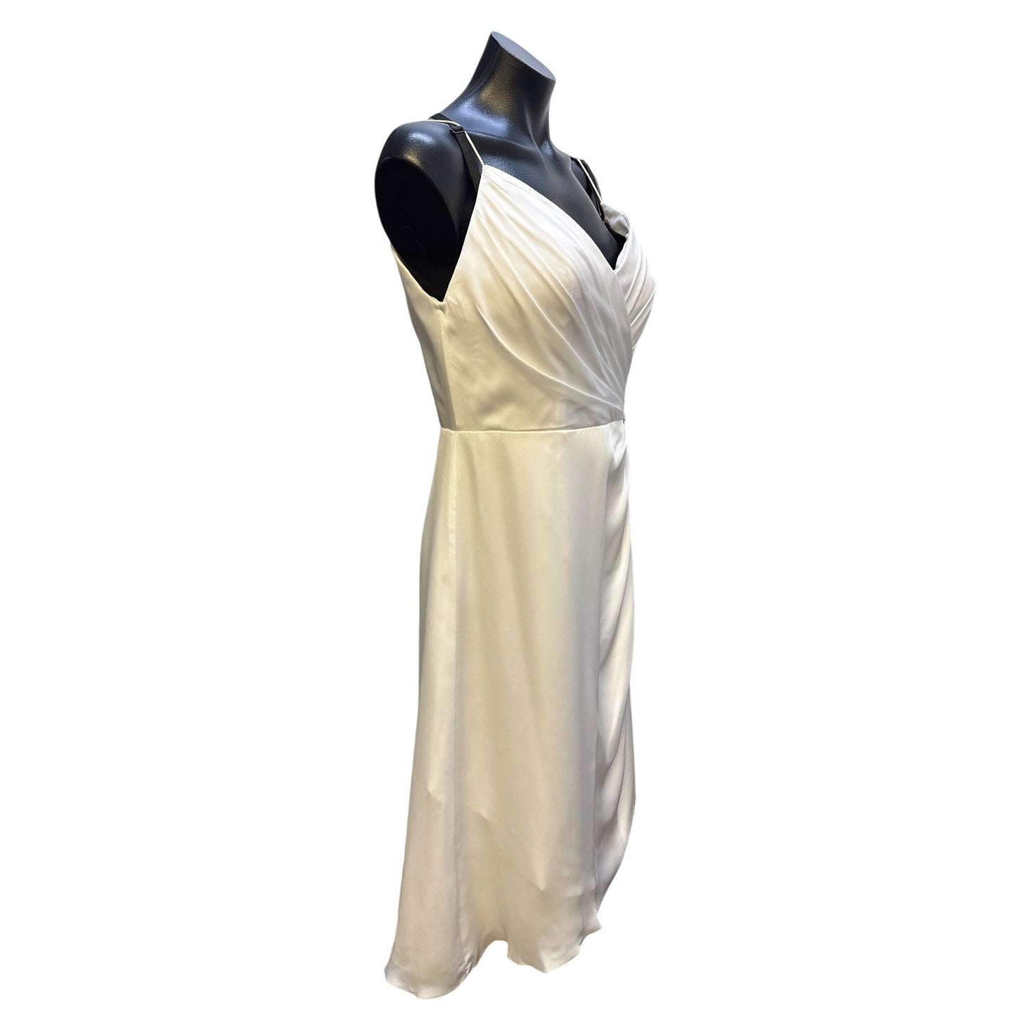 NWT DB Studio White Satin Strap Dress Rhinestone Brooch Accent Size 12