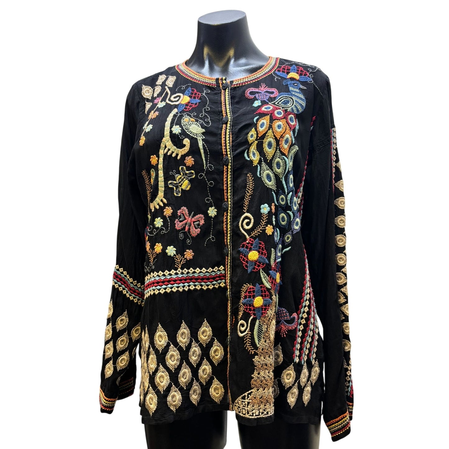 NWT Johnny Was Embroidered Blouse Black Multi Size M