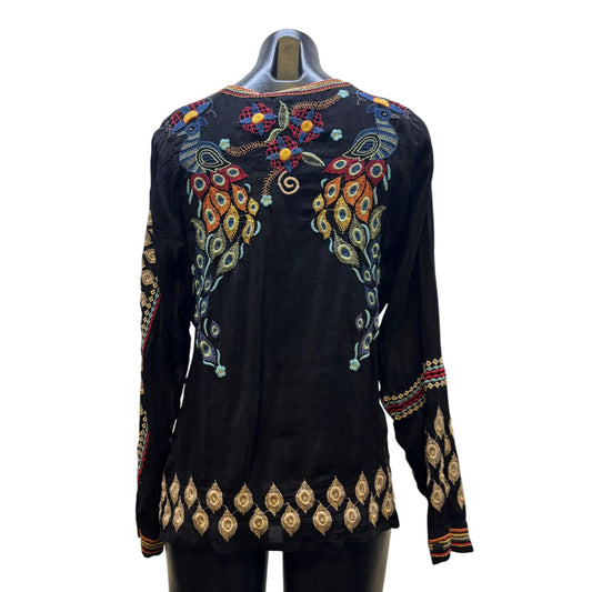 NWT Johnny Was Embroidered Blouse Black Multi Size M
