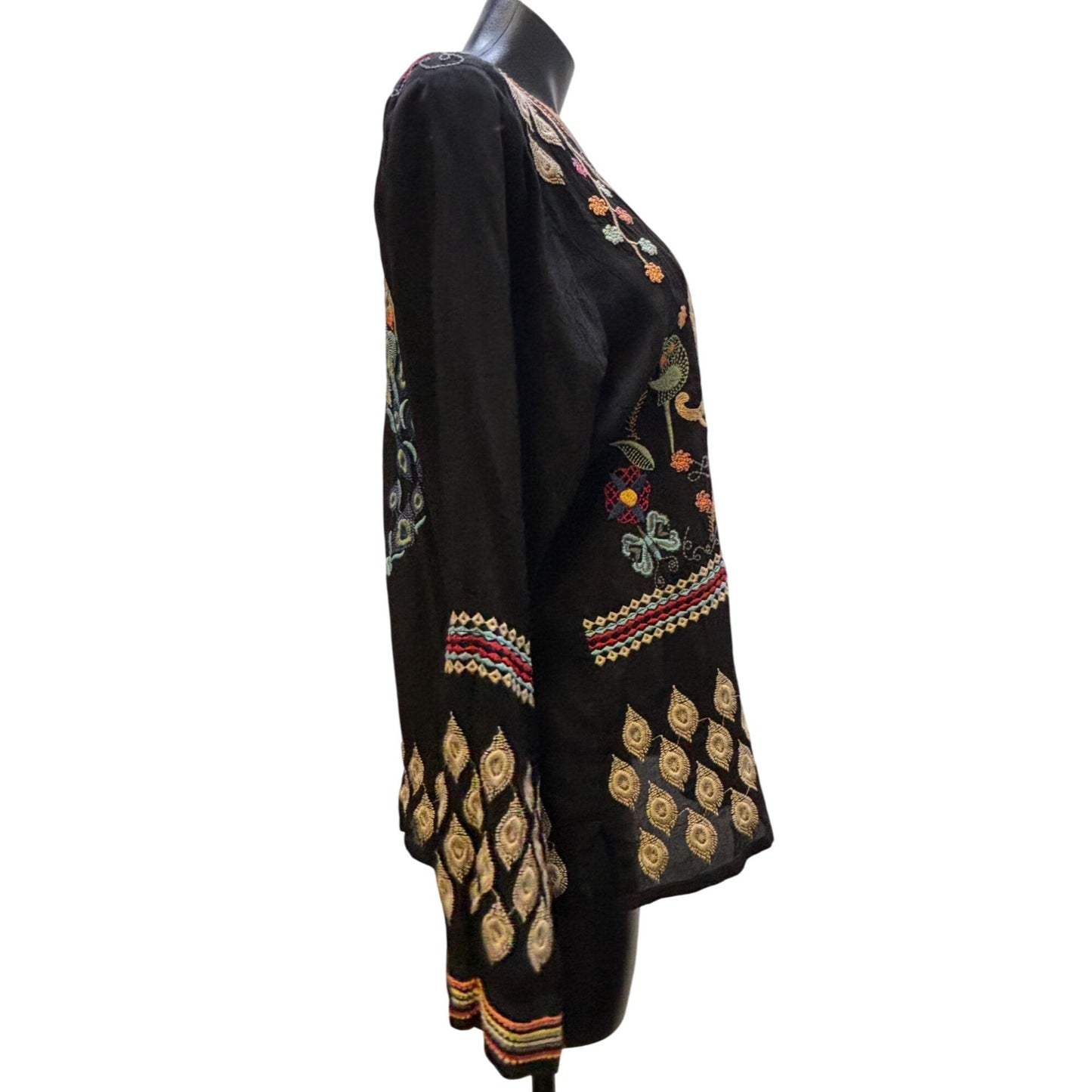NWT Johnny Was Embroidered Blouse Black Multi Size M