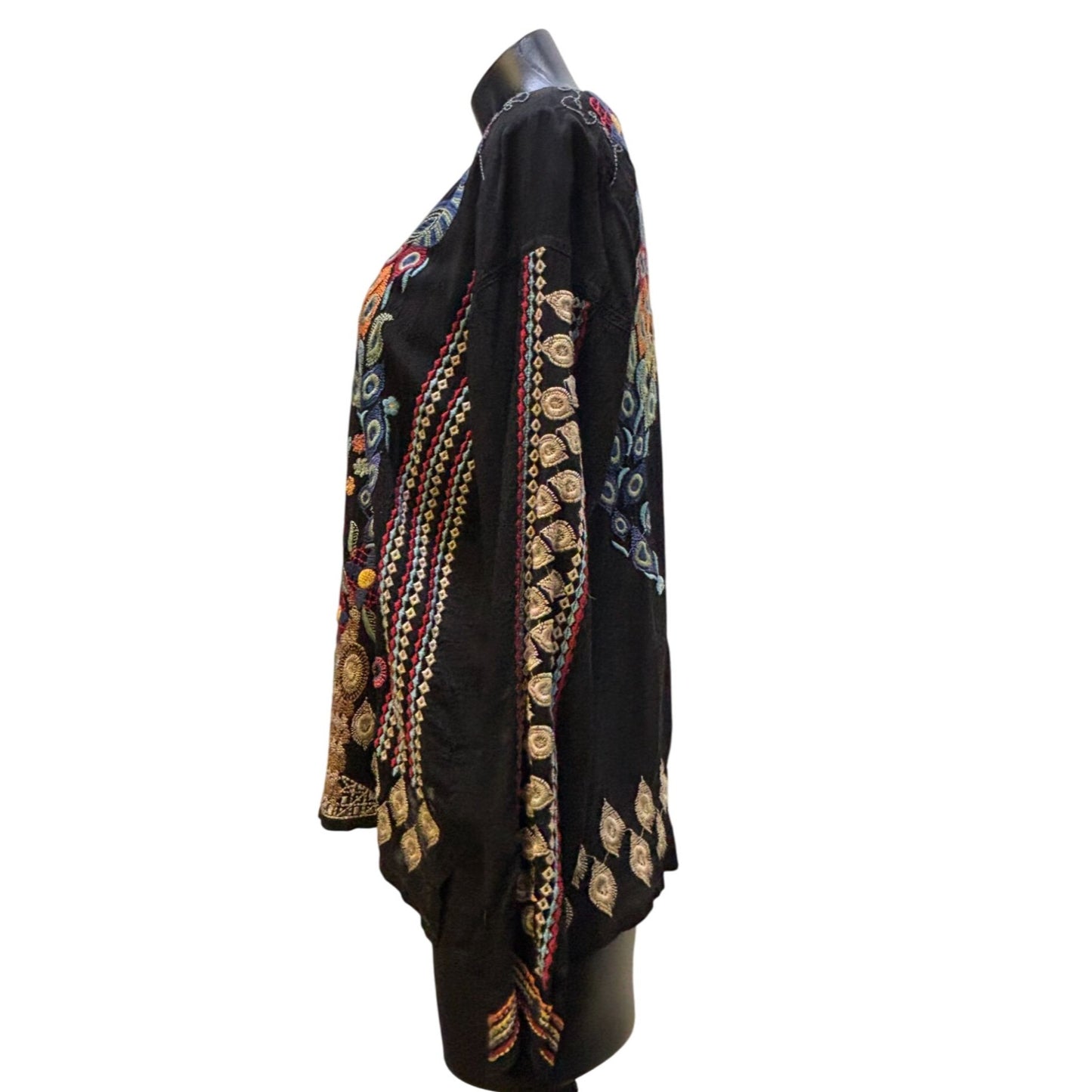 NWT Johnny Was Embroidered Blouse Black Multi Size M