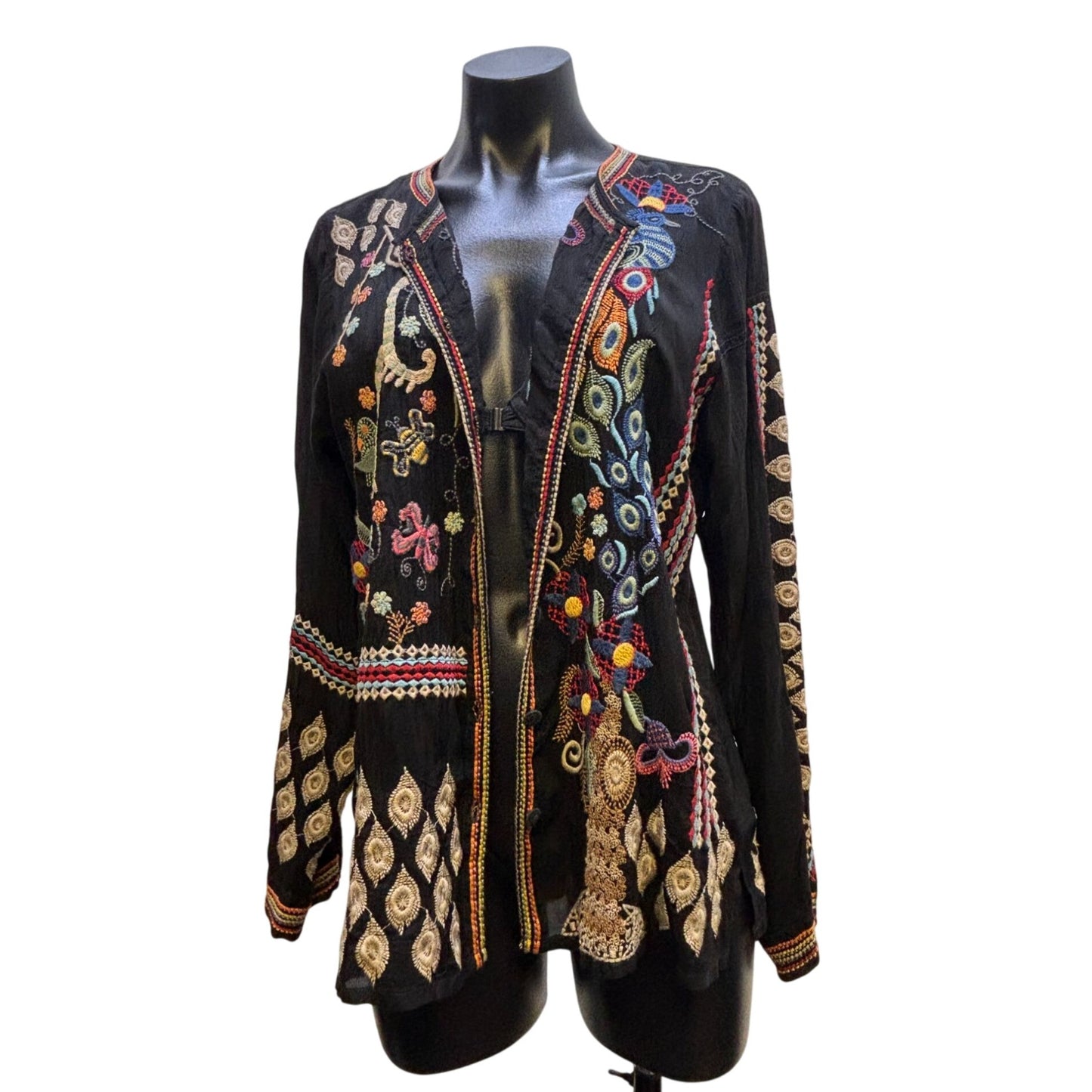 NWT Johnny Was Embroidered Blouse Black Multi Size M