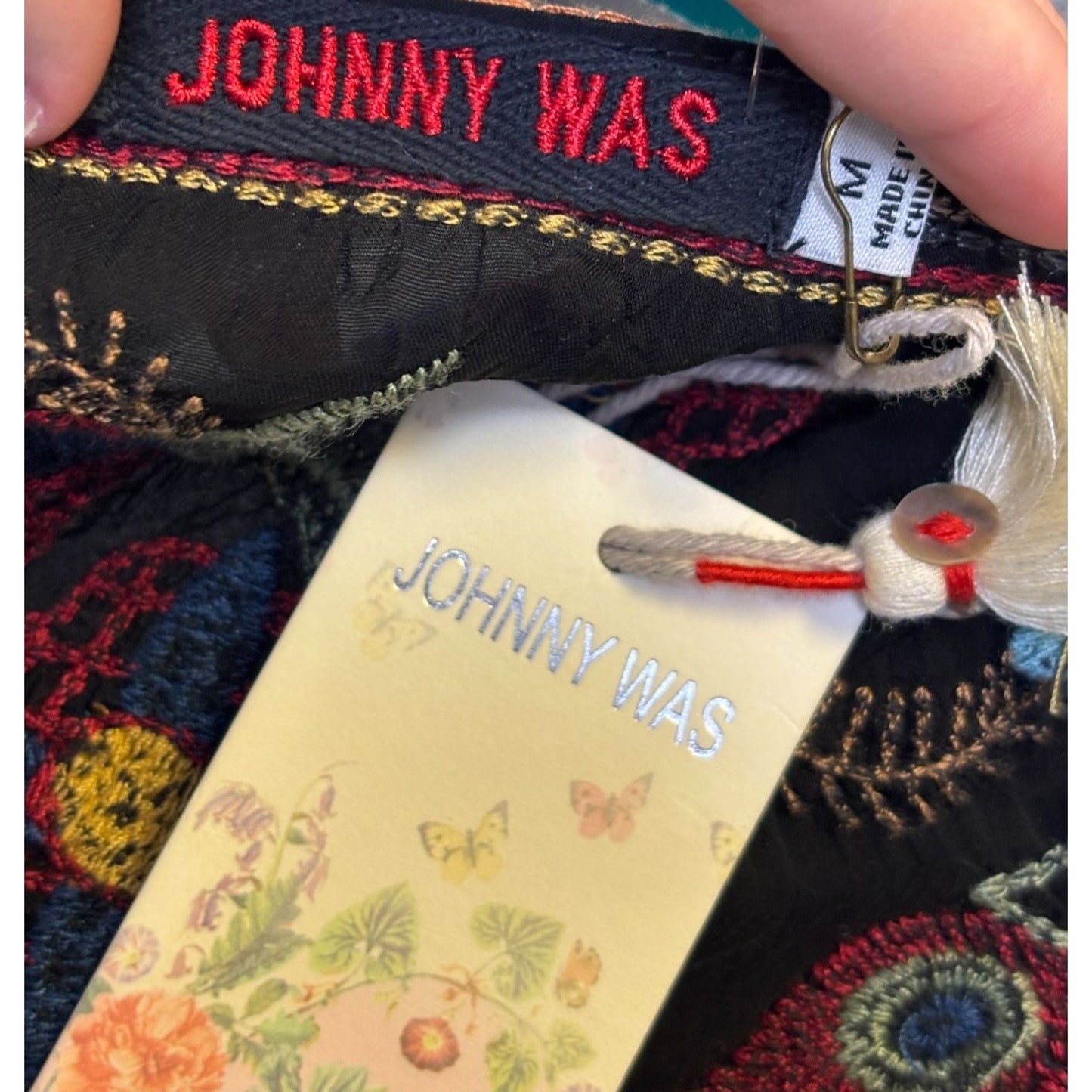 NWT Johnny Was Embroidered Blouse Black Multi Size M