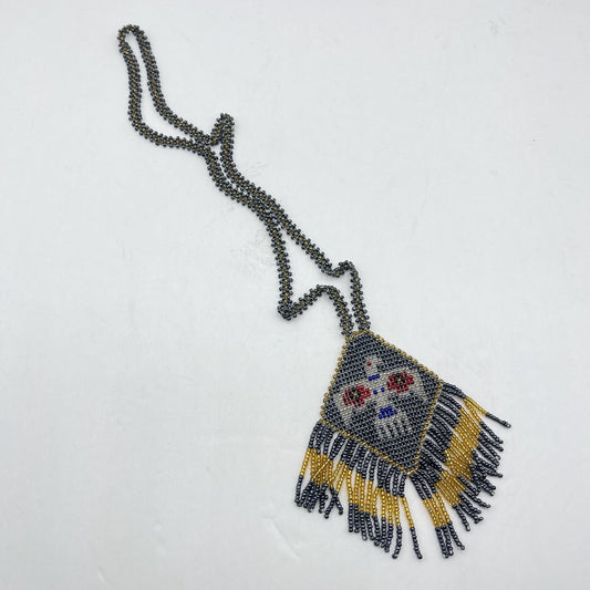 Double D Ranch Beaded Tribal-Inspired Necklace With Fringe & Bird Design Pattern