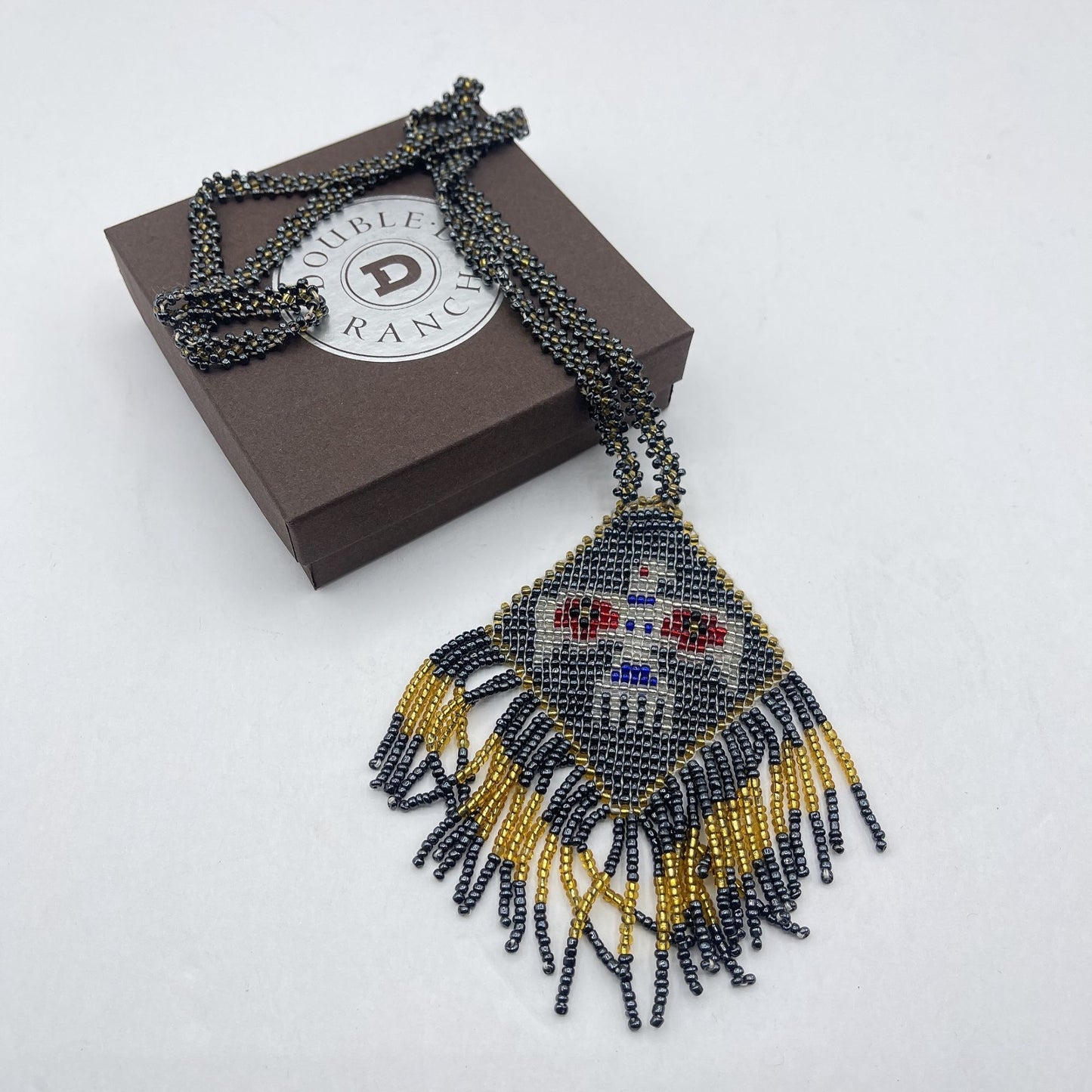 Double D Ranch Beaded Tribal-Inspired Necklace With Fringe & Bird Design Pattern