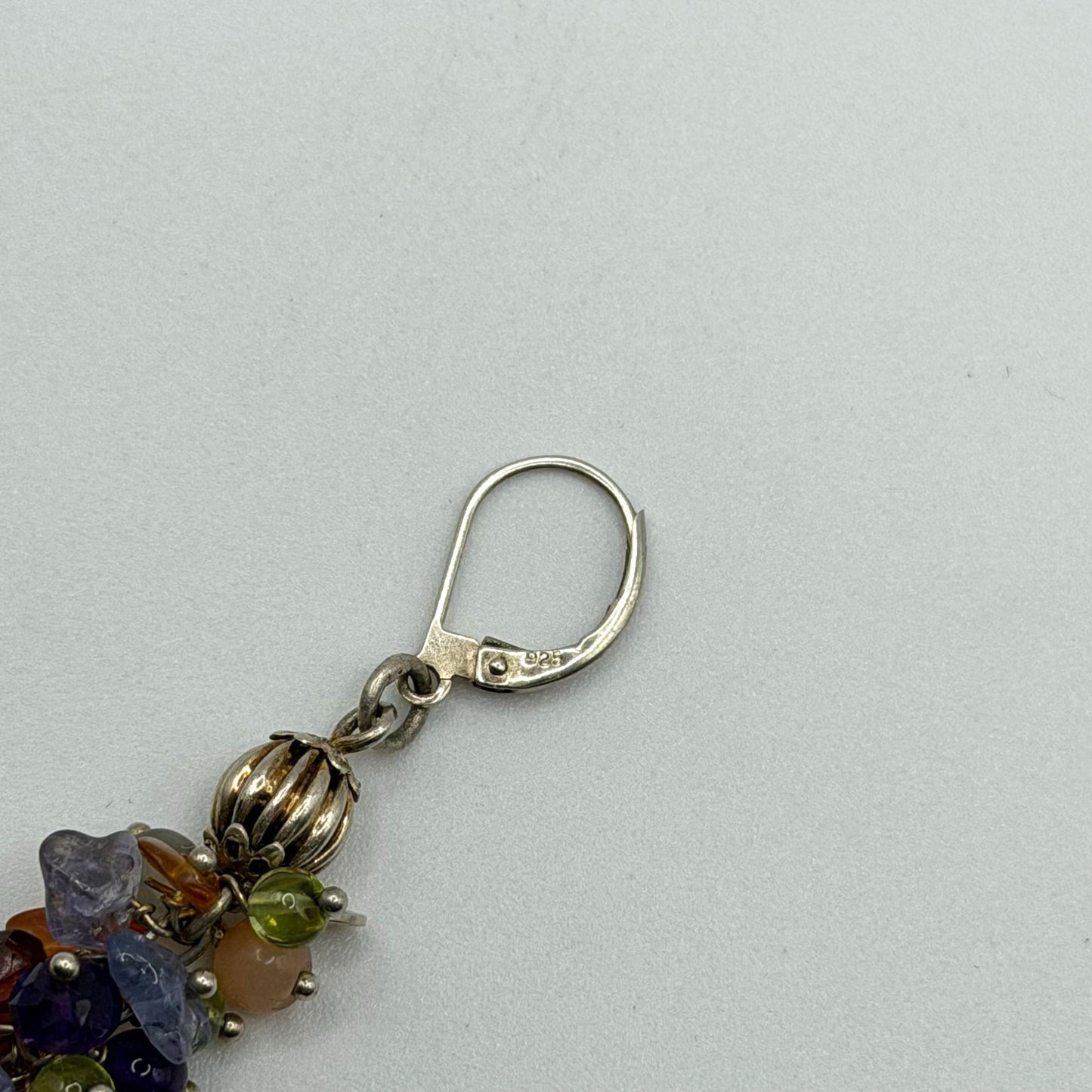 925 Sterling Silver Leverback Earrings With Multicolor Gemstone Beads