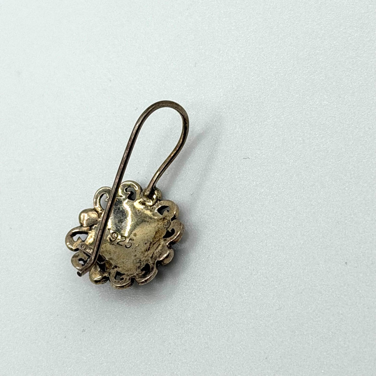 Sterling Silver 925 Marcasite Dangle Filigree Earrings Antiqued Finish