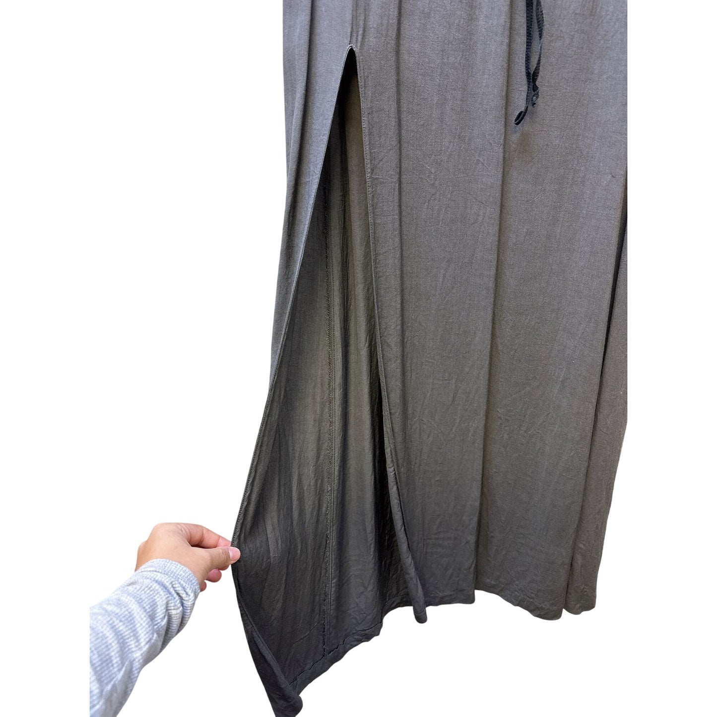 Helmut Lang Womens Gray Maxi Skirt Black Waistband Side Slit Size 4