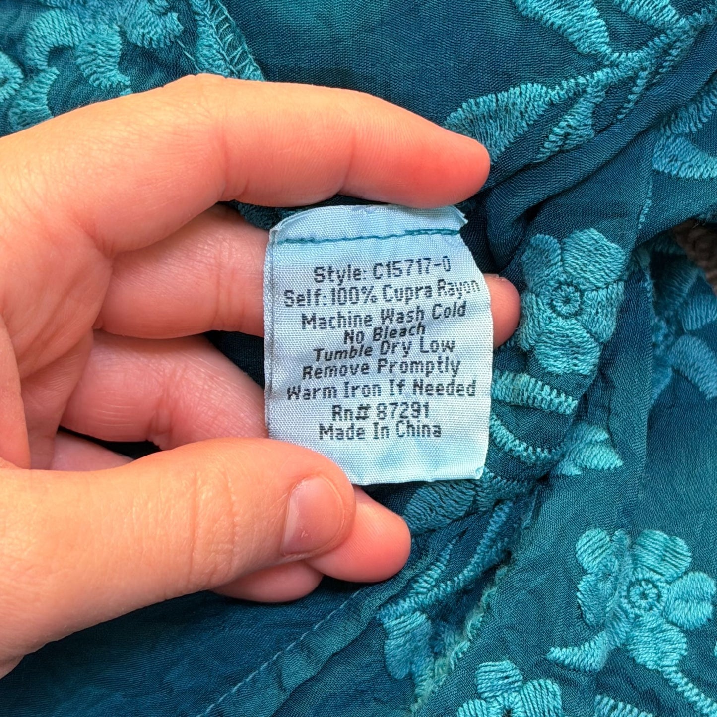 Johnny Was Embroidered Teal Button-Up Blouse Floral Design M