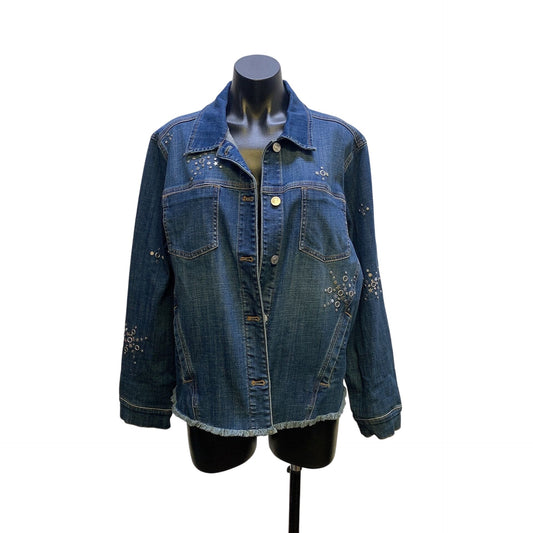 NWT Chicos Denim Jacket w/Rhinestone Embellishments Size 3/XL