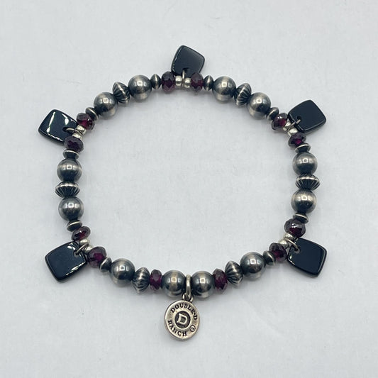 Double D Ranch Designs Silver Garnet Beaded Bracelet With Black Accents