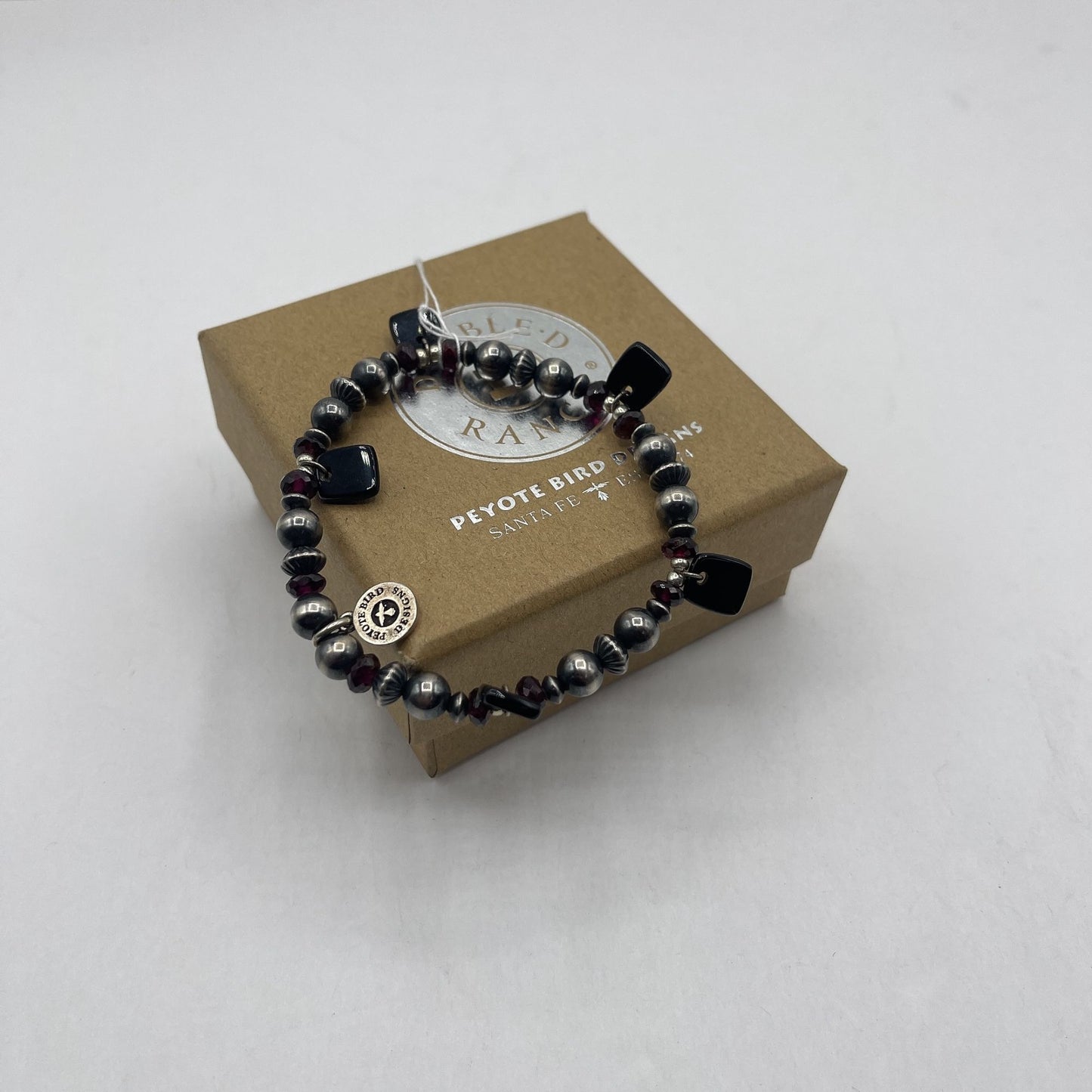 Double D Ranch Designs Silver Garnet Beaded Bracelet With Black Accents