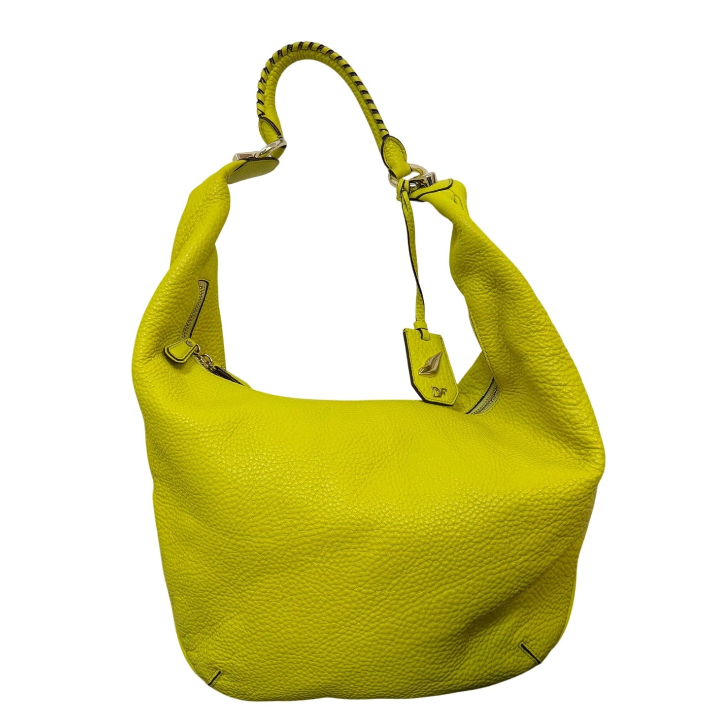 Diane Von Furstenberg Lime Leather Shoulder Bag With Zip Closure