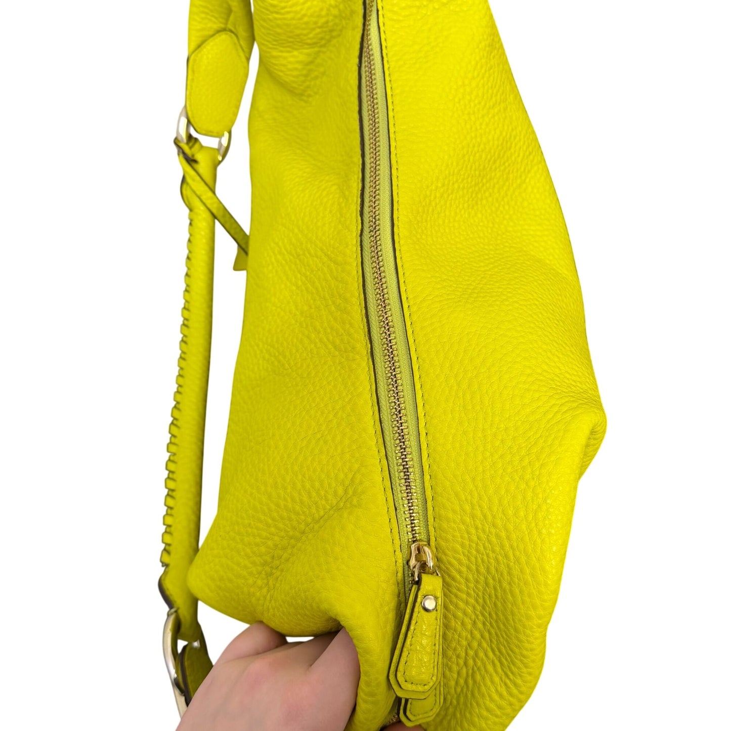 Diane Von Furstenberg Lime Leather Shoulder Bag With Zip Closure