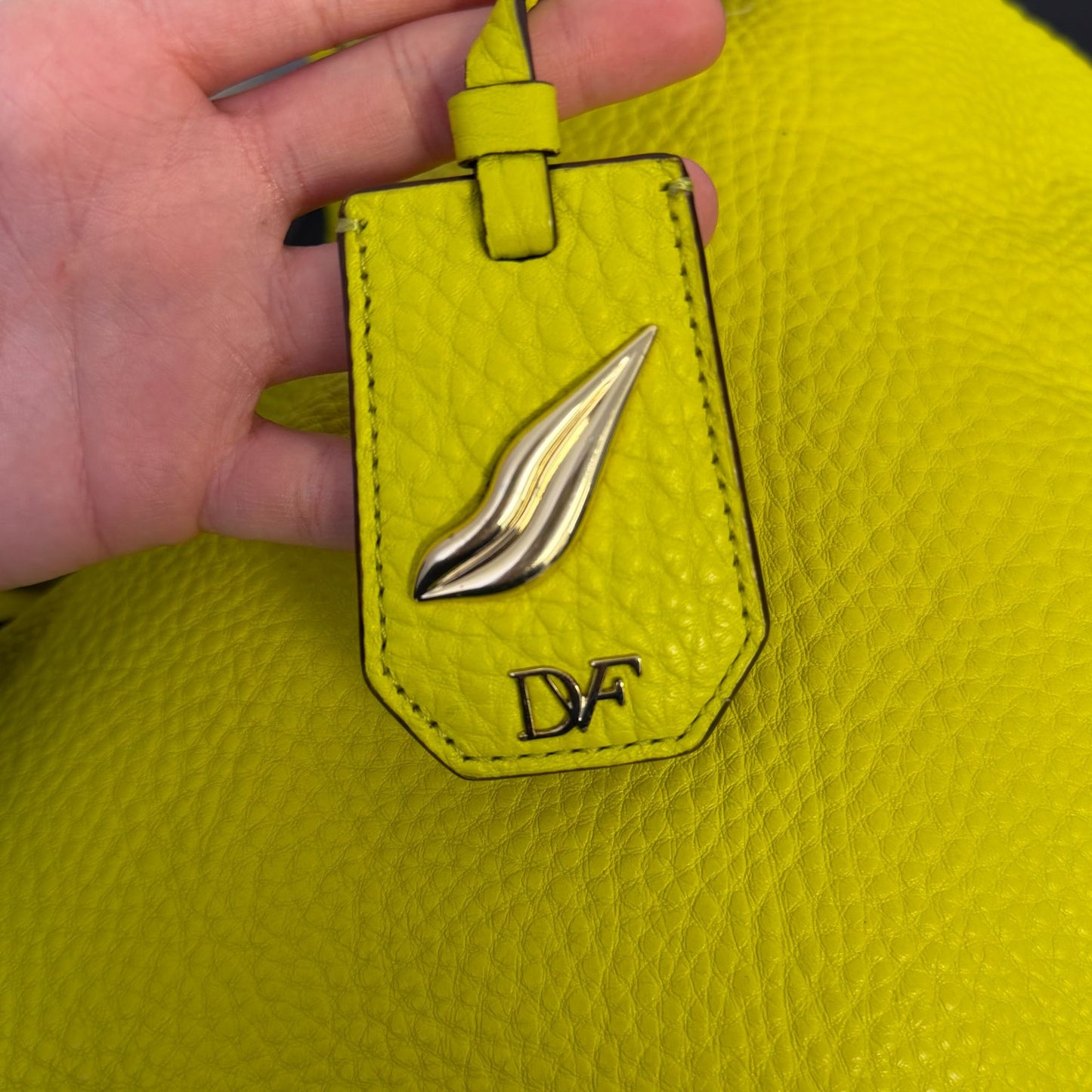 Diane Von Furstenberg Lime Leather Shoulder Bag With Zip Closure